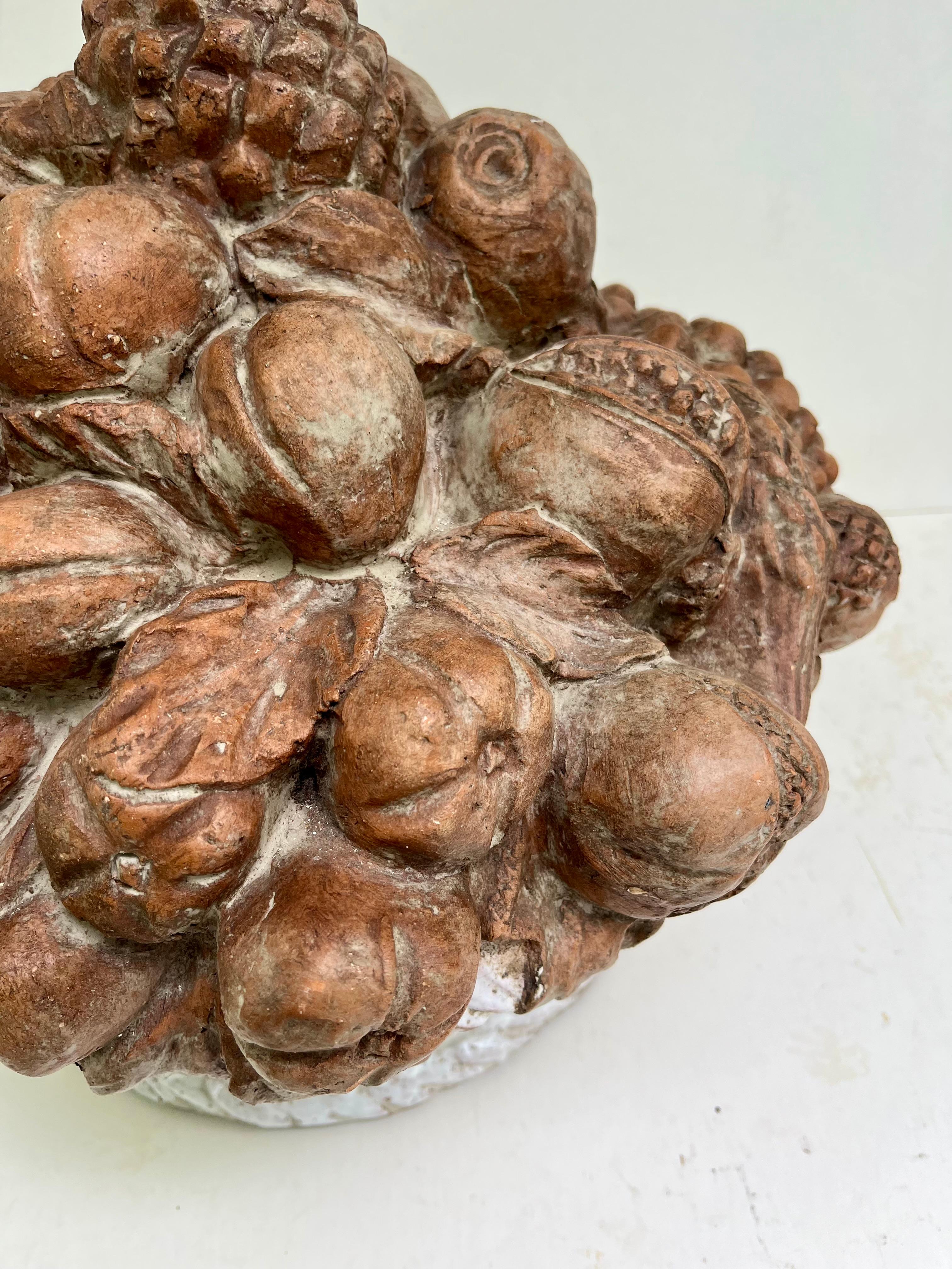 19th Century French Terracotta Fruit Basket Centerpiece Sculpture For Sale 4