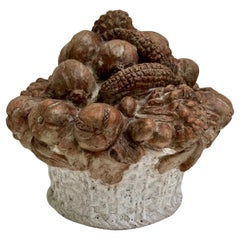 19th Century French Terracotta Fruit Basket Centerpiece Sculpture