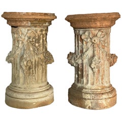 19th Century French Terracotta Garden Columns by Louis Gossin, Paris