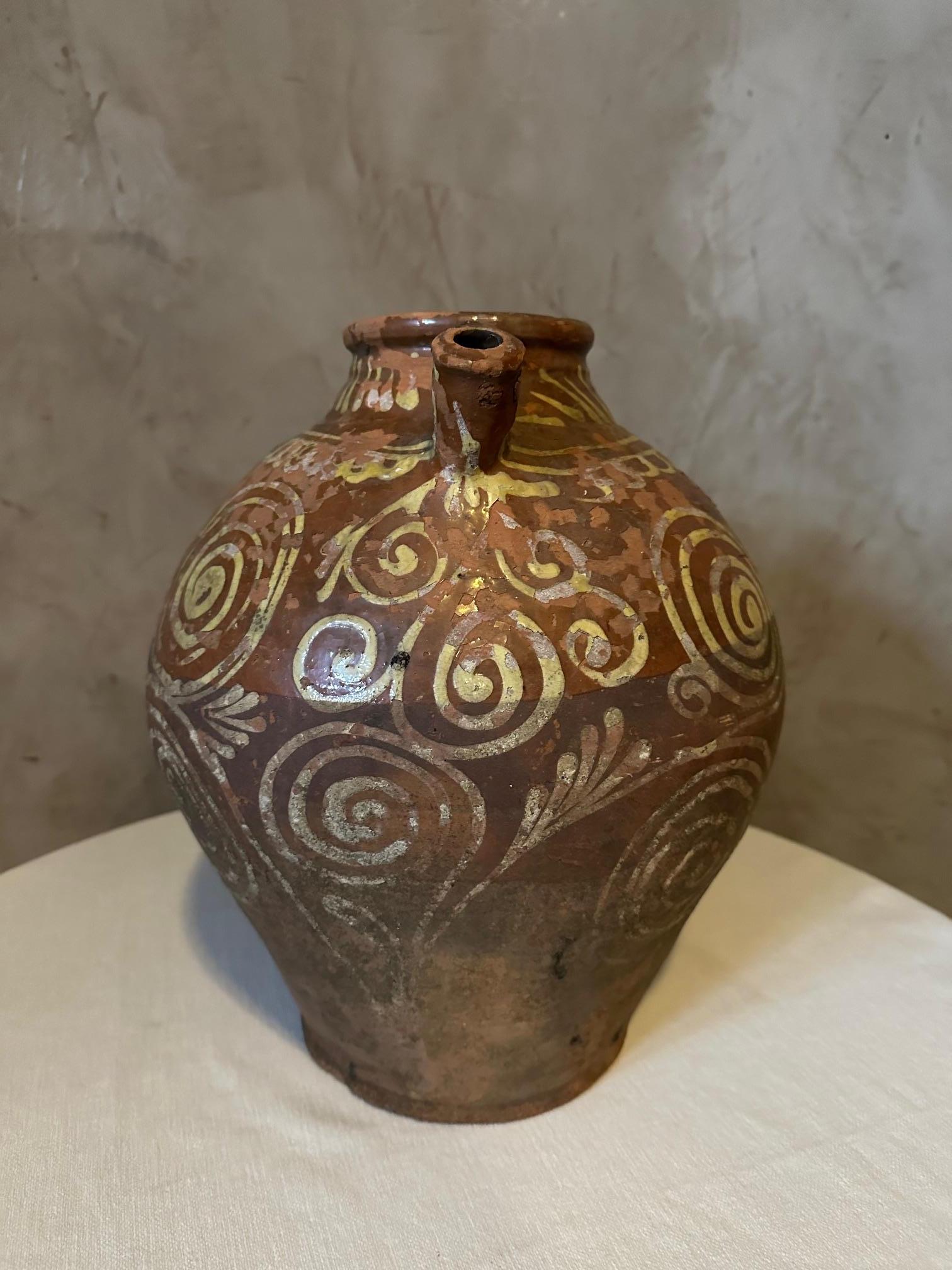 19th century French Terracotta Oil Jug, 1890s In Good Condition For Sale In LEGNY, FR