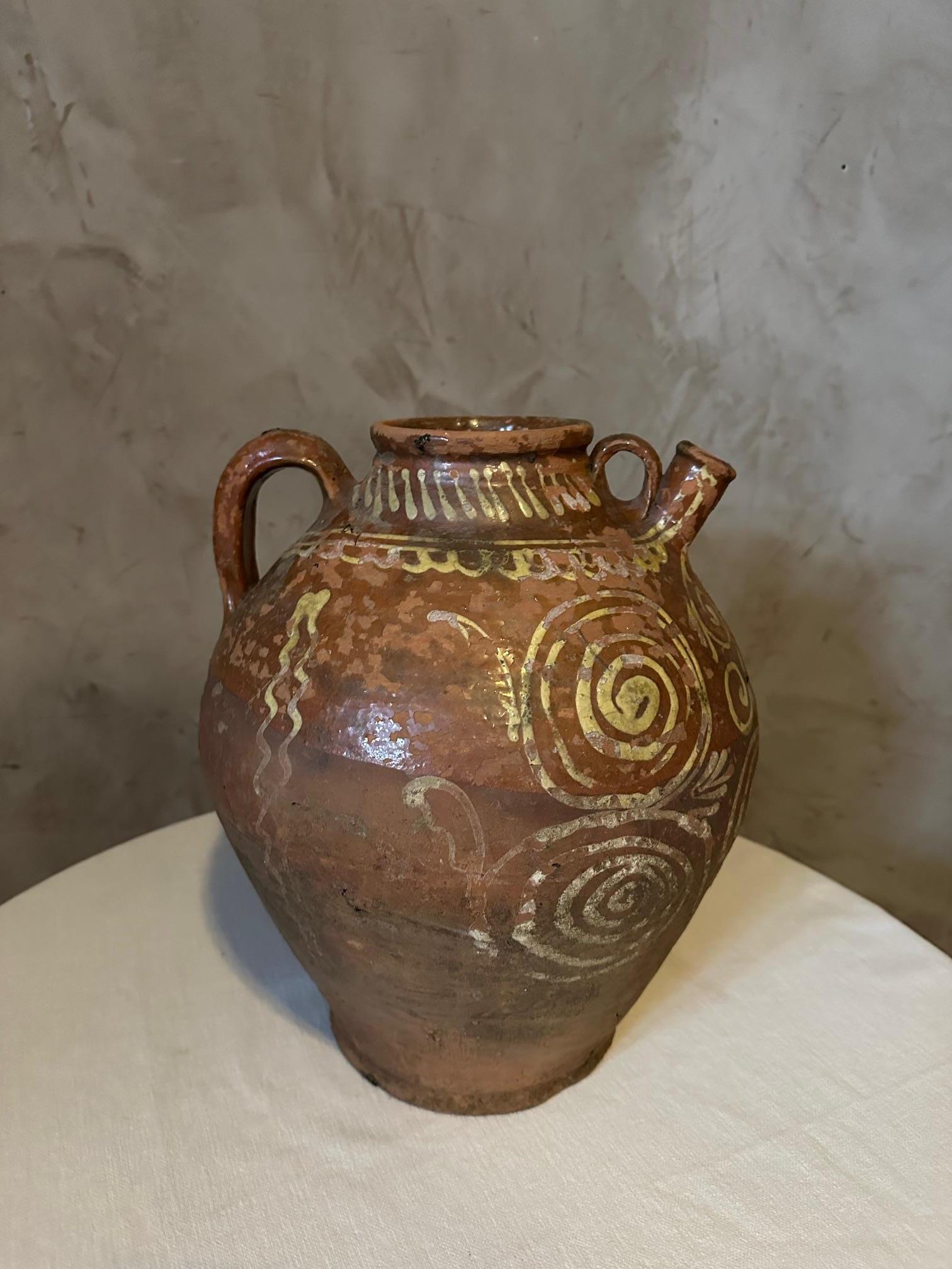 Late 19th Century 19th century French Terracotta Oil Jug, 1890s For Sale