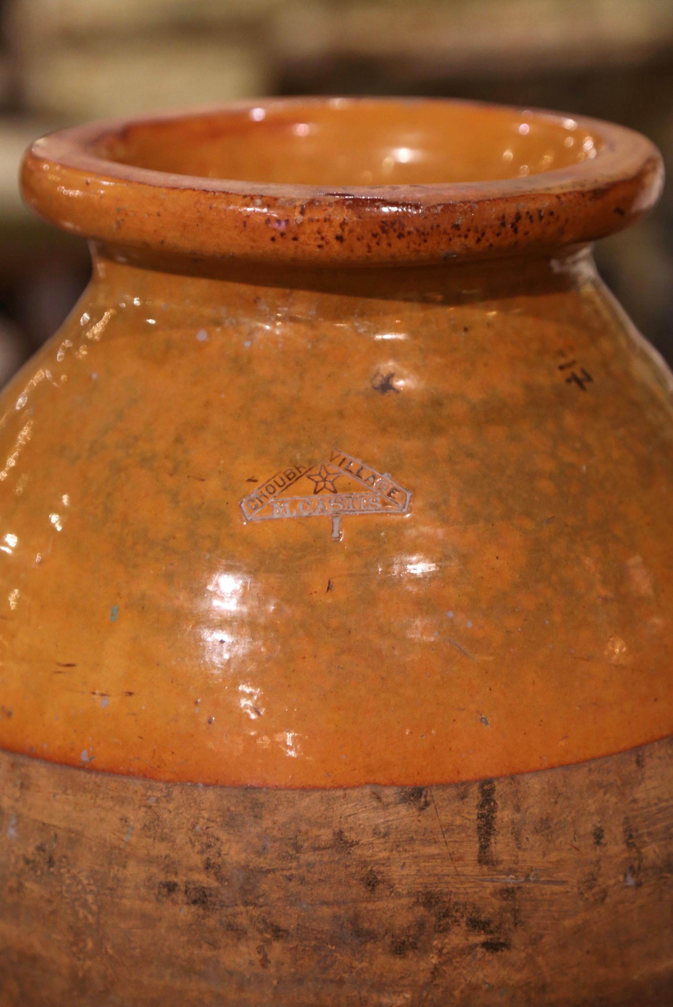 Hand-Carved 19th Century French Terracotta Olive Jar from Provence For Sale