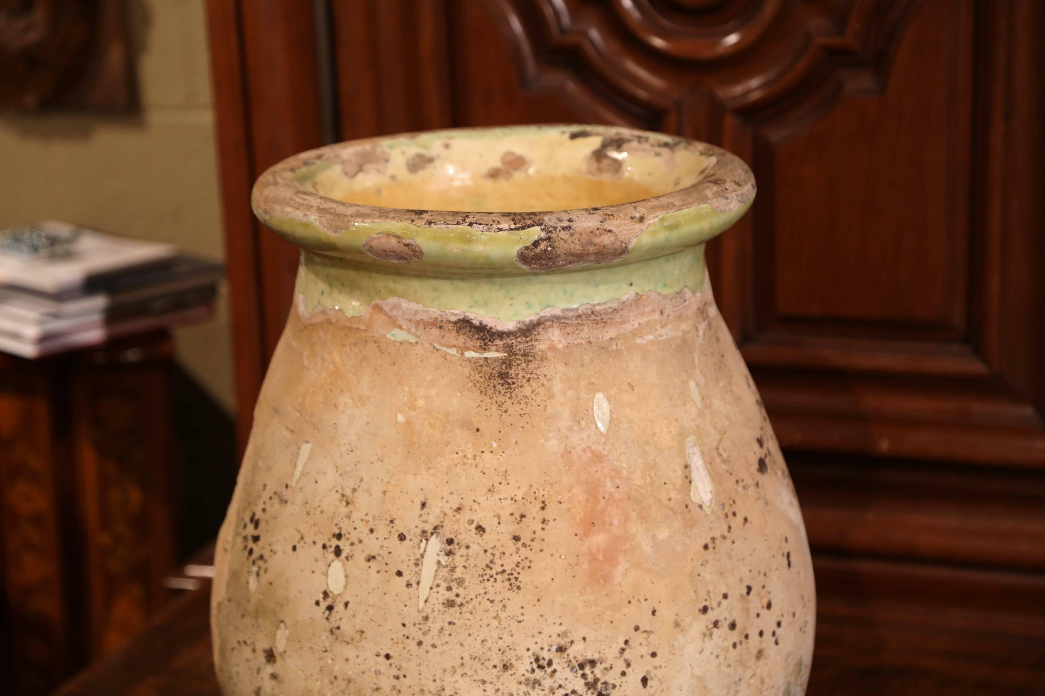 Glazed 19th Century French Terracotta Olive Jar from Provence