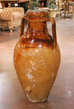 19th Century French Terracotta Olive Oil Jar with Handles and Spout