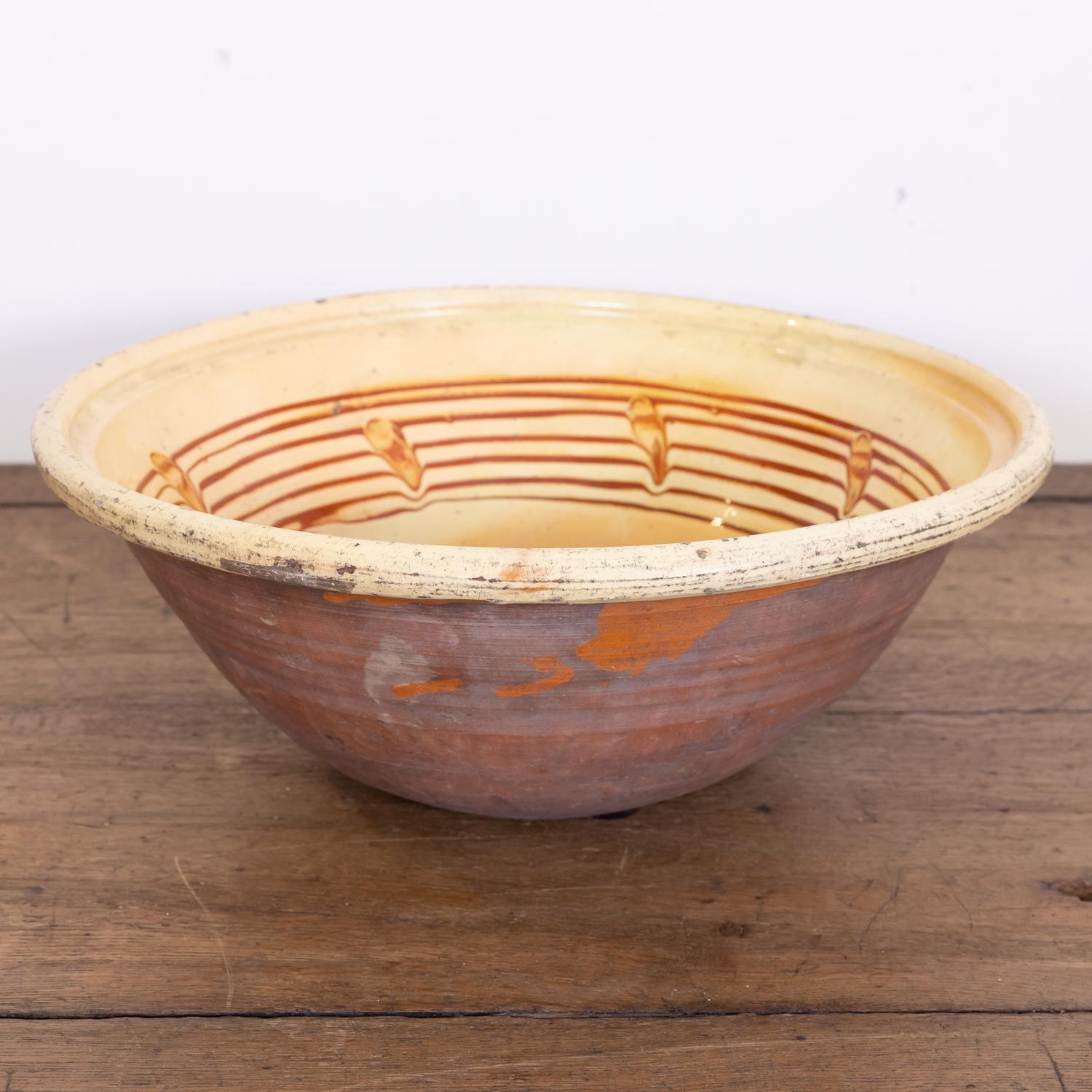 19th Century French Terracotta Pancheon or Dough Bowl with Pale Yellow Glaze In Good Condition In Birmingham, AL