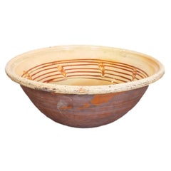 19th Century French Terracotta Pancheon or Dough Bowl with Pale Yellow Glaze