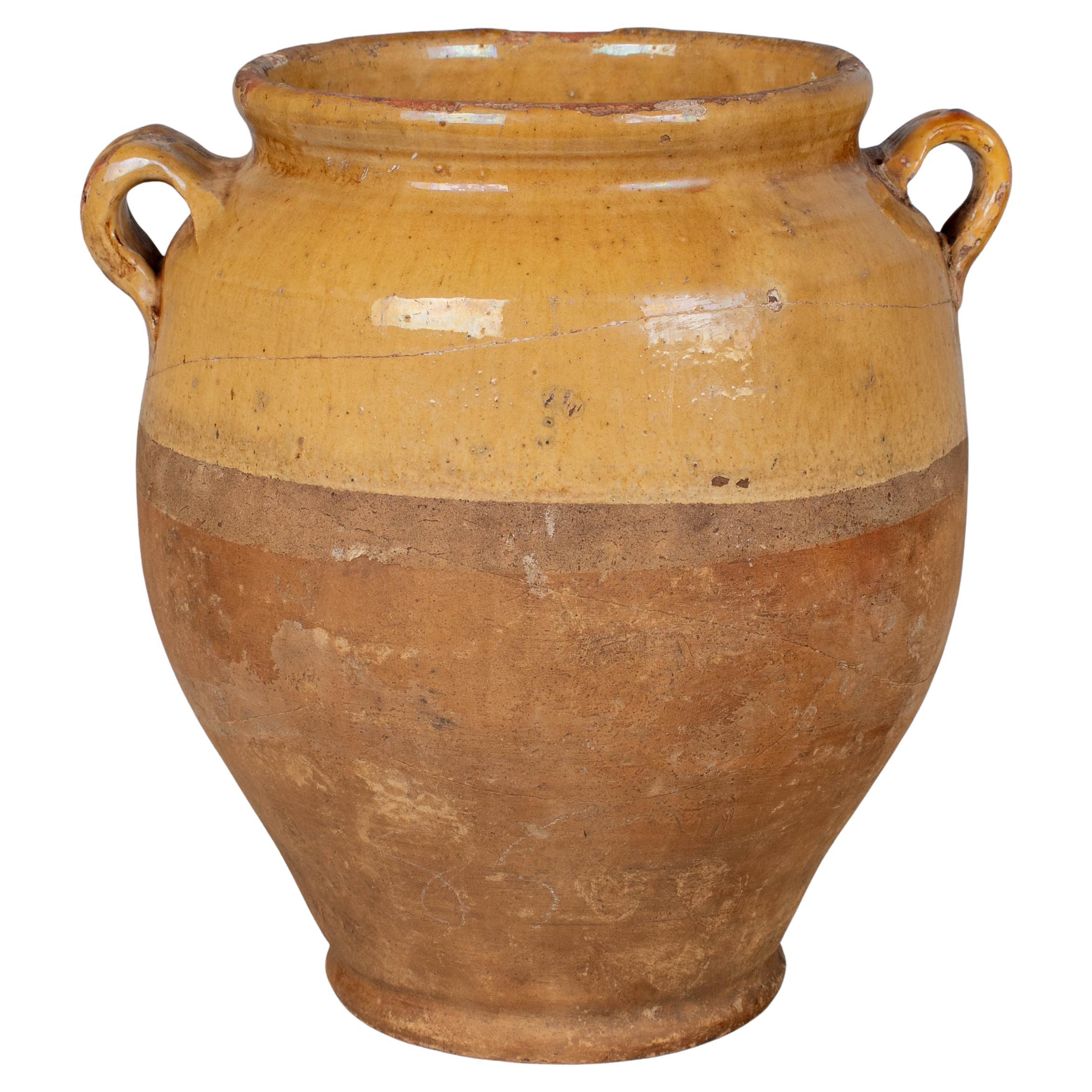Olla francesa de terracota confitada del siglo XIX  10,25" de alto en venta