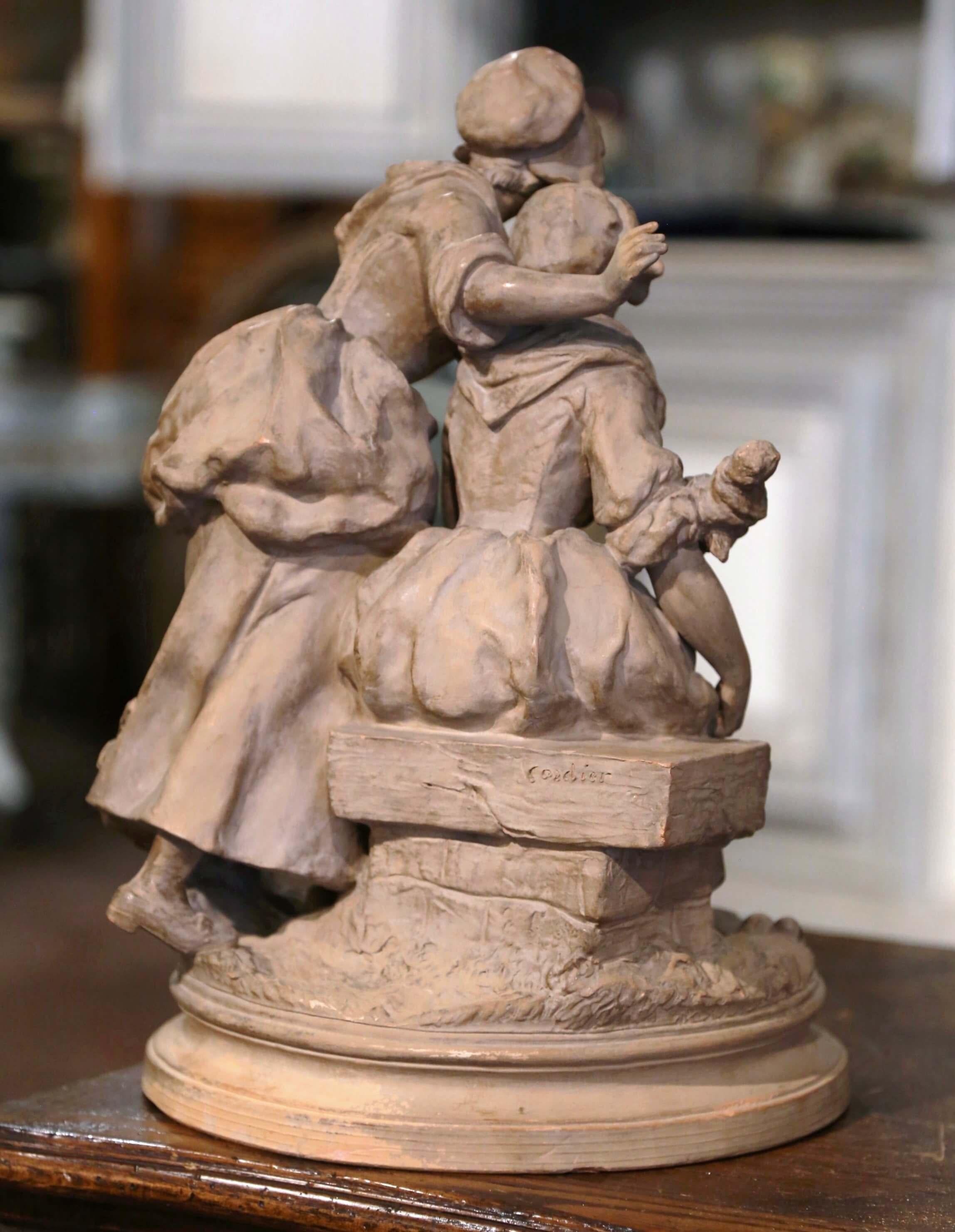 Französische Terrakotta-Skulptur-Komposition aus dem 19. Jahrhundert, signiert Charles Cordier im Angebot 2