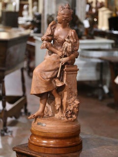 Composizione scultorea in terracotta francese del XIX secolo firmata G. Coudray