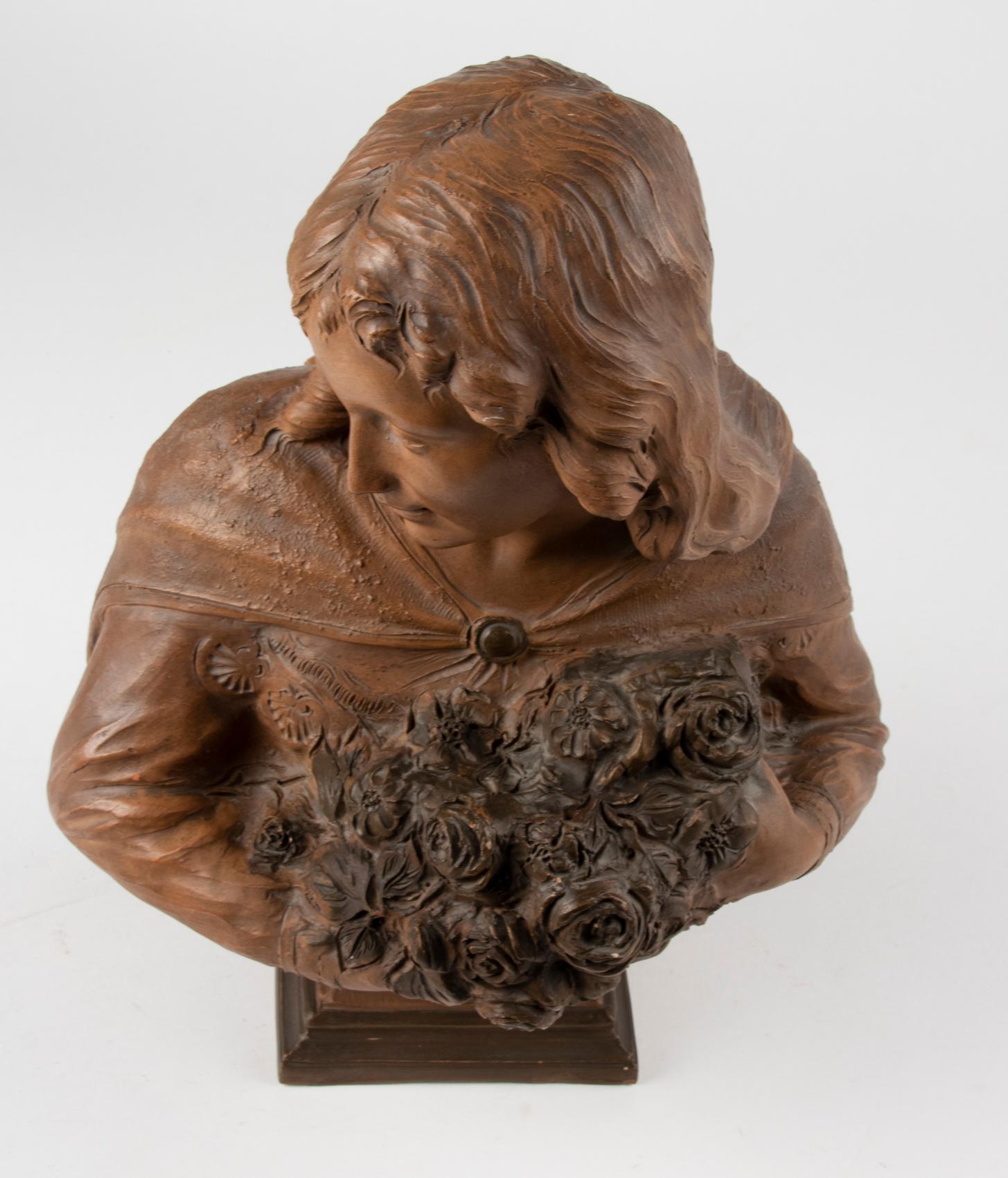 19th Century French Terracotta Statue of a Flower Girl by Ferrant For Sale 3