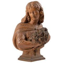 19th Century French Terracotta Statue of a Flower Girl by Ferrant