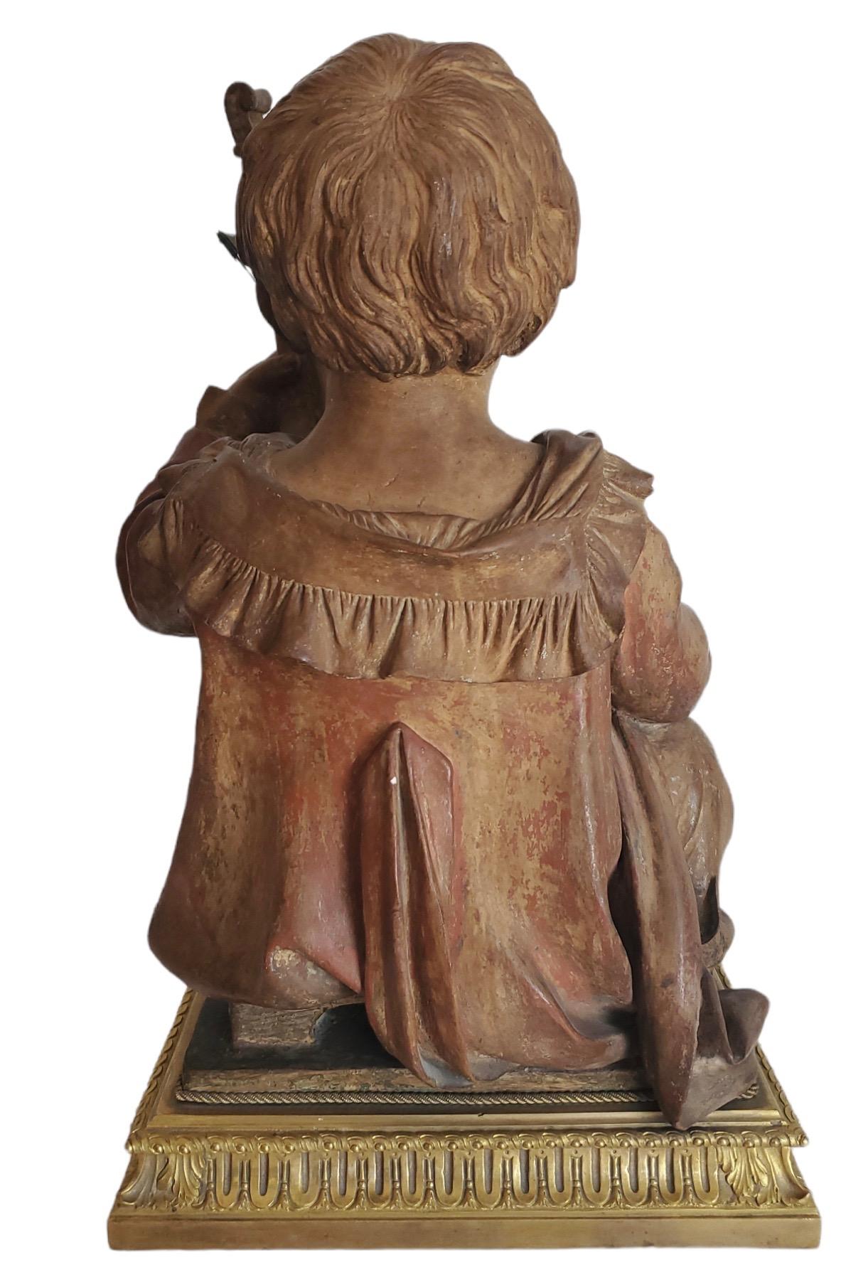 Neoclassical 19th Century French Terracotta Statue of Boy For Sale