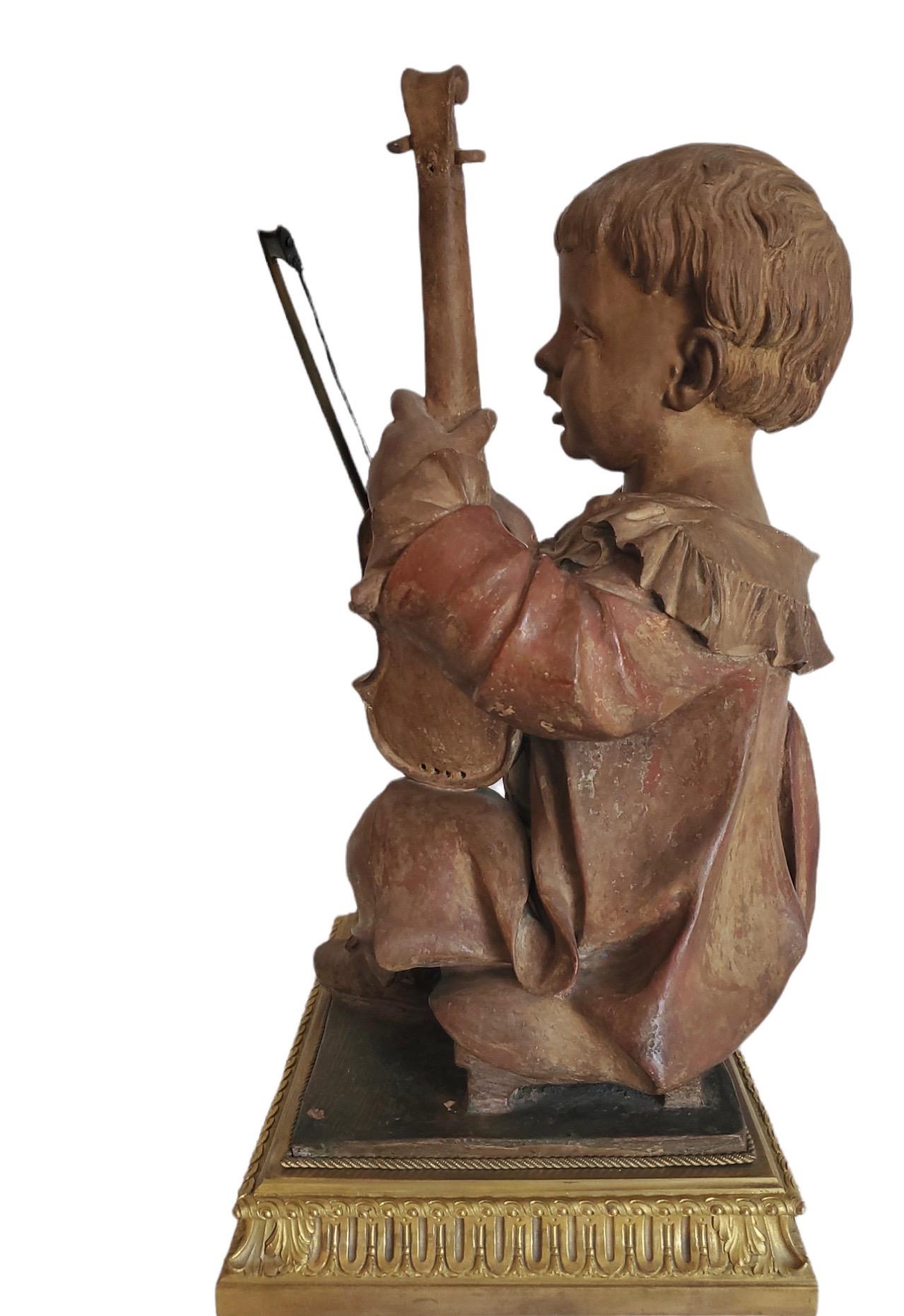 Hand-Crafted 19th Century French Terracotta Statue of Boy For Sale