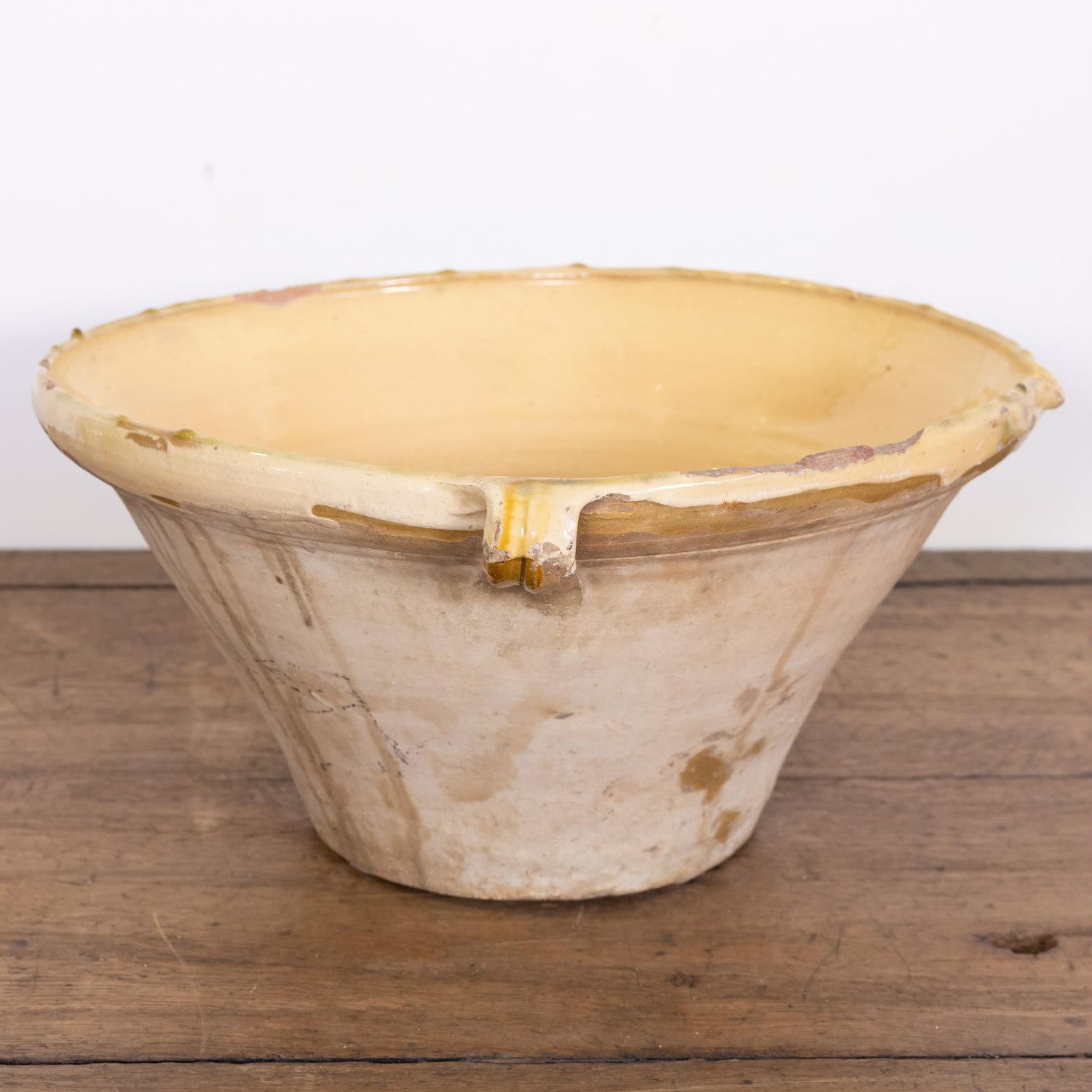 Glazed 19th Century French Terracotta Tian Bowl with Honey Yellow Glaze