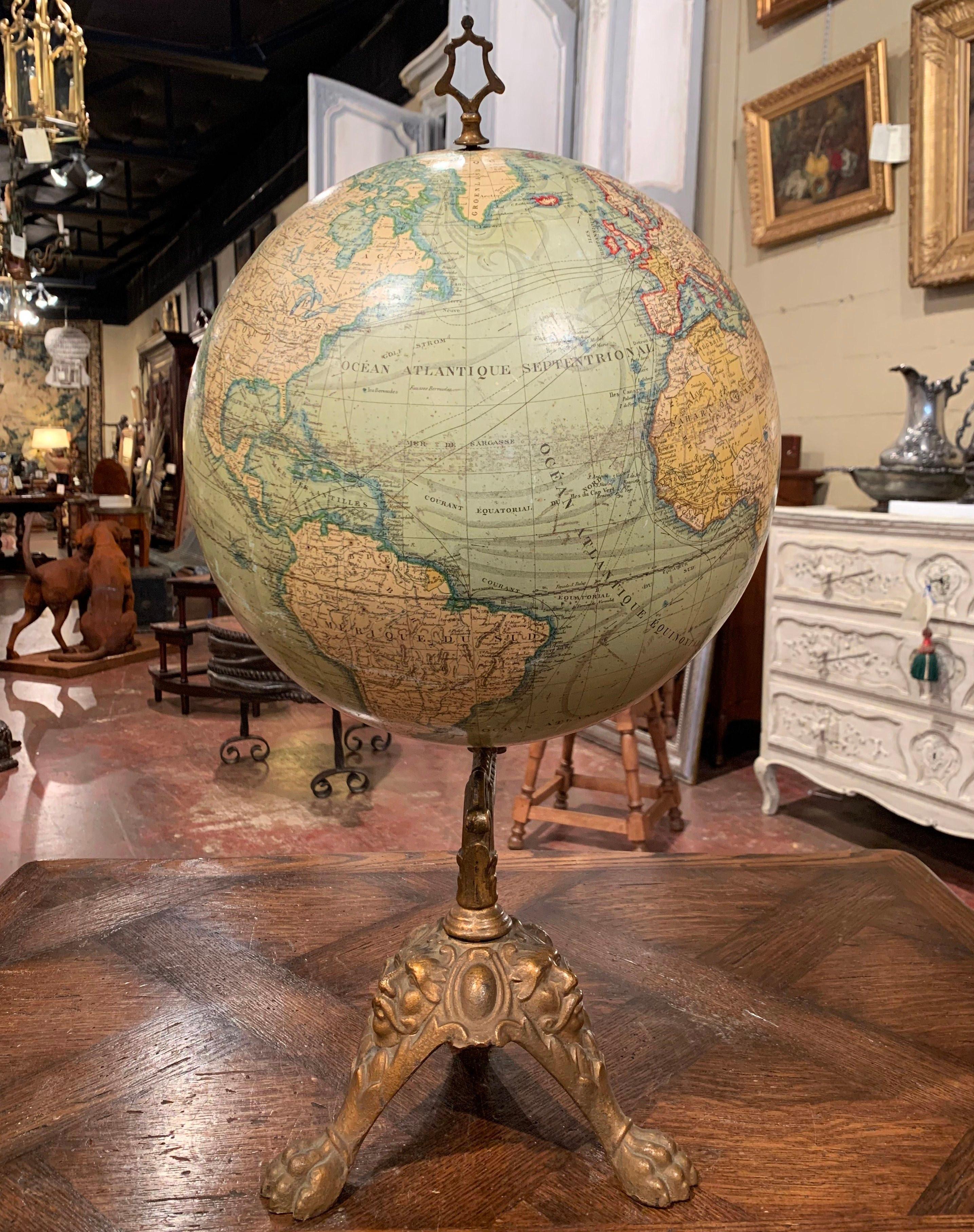 19th Century French Terrestrial Globe on Iron Stand Signed J. Lebegue & Cie 4