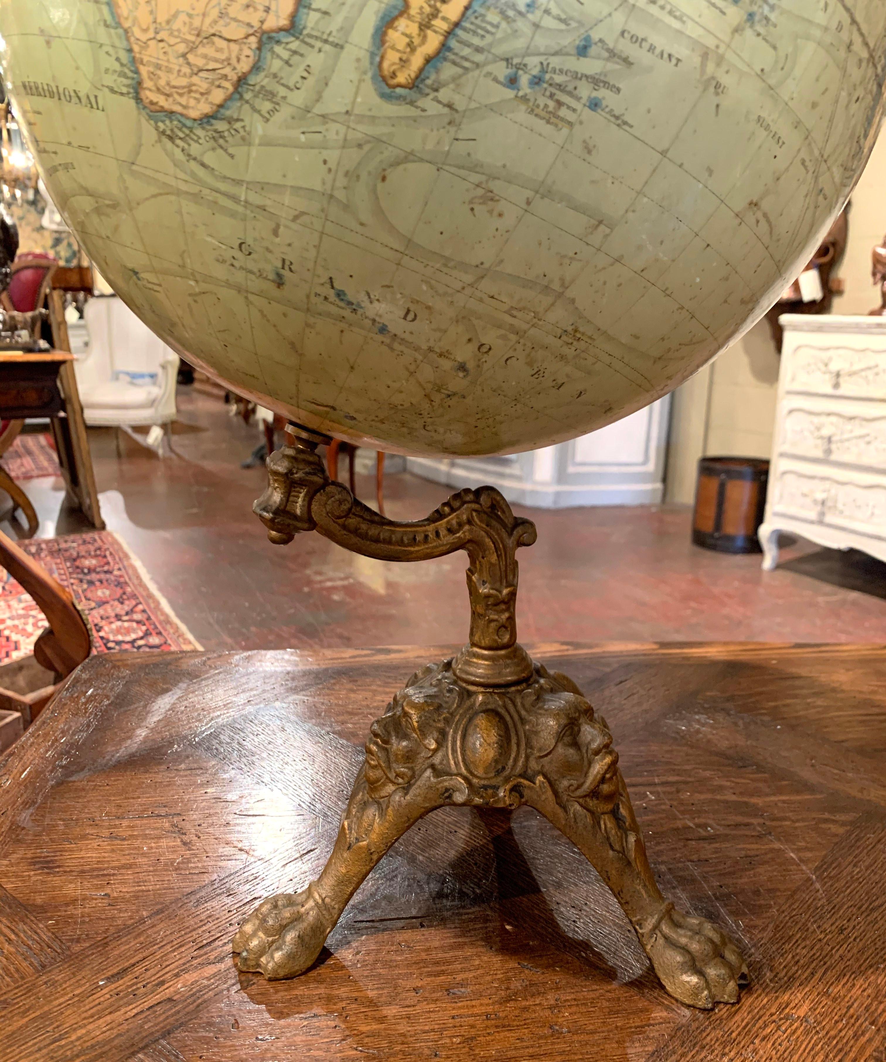 19th Century French Terrestrial Globe on Iron Stand Signed J. Lebegue & Cie 8