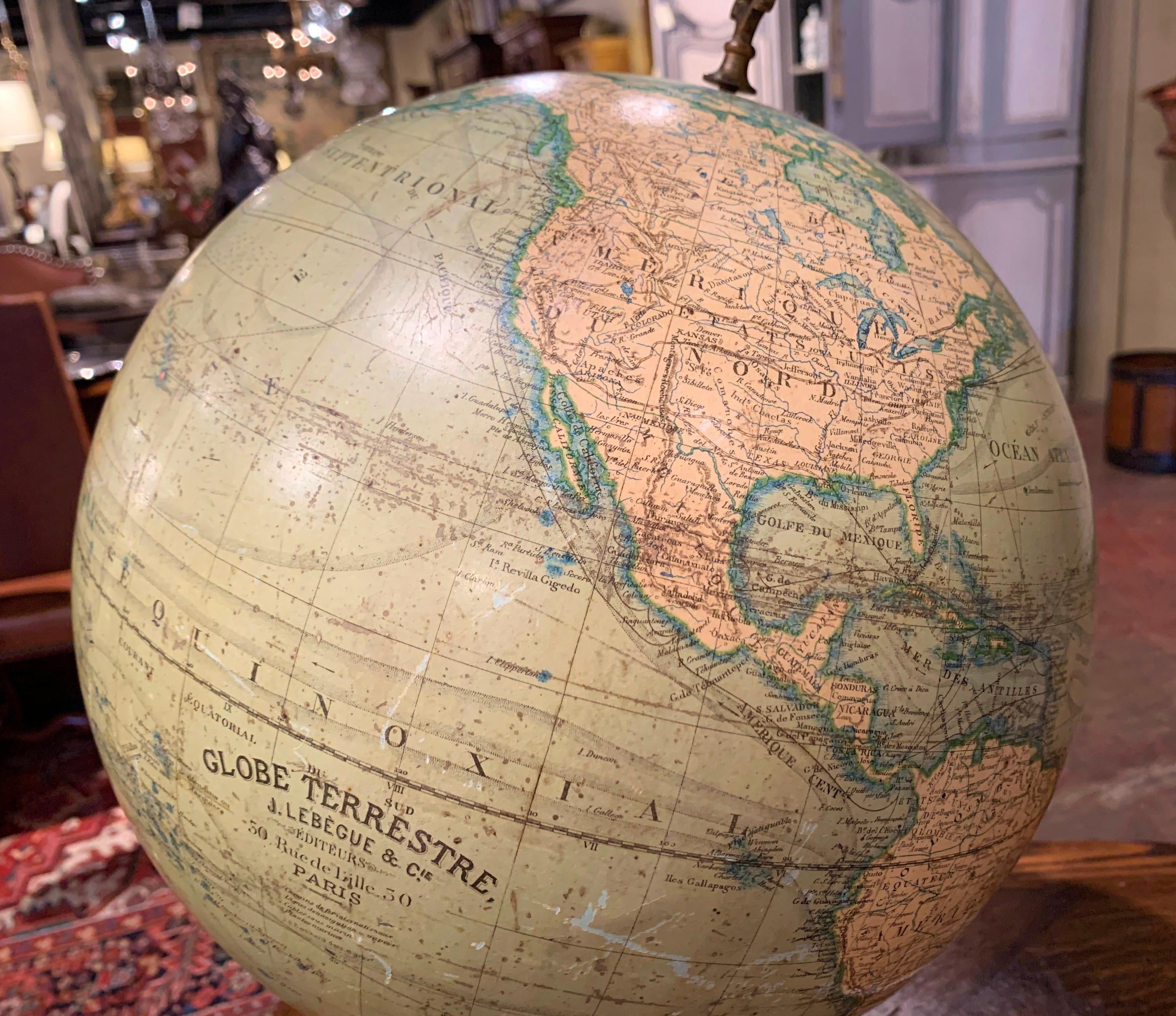 Hand-Crafted 19th Century French Terrestrial Globe on Iron Stand Signed J. Lebegue & Cie