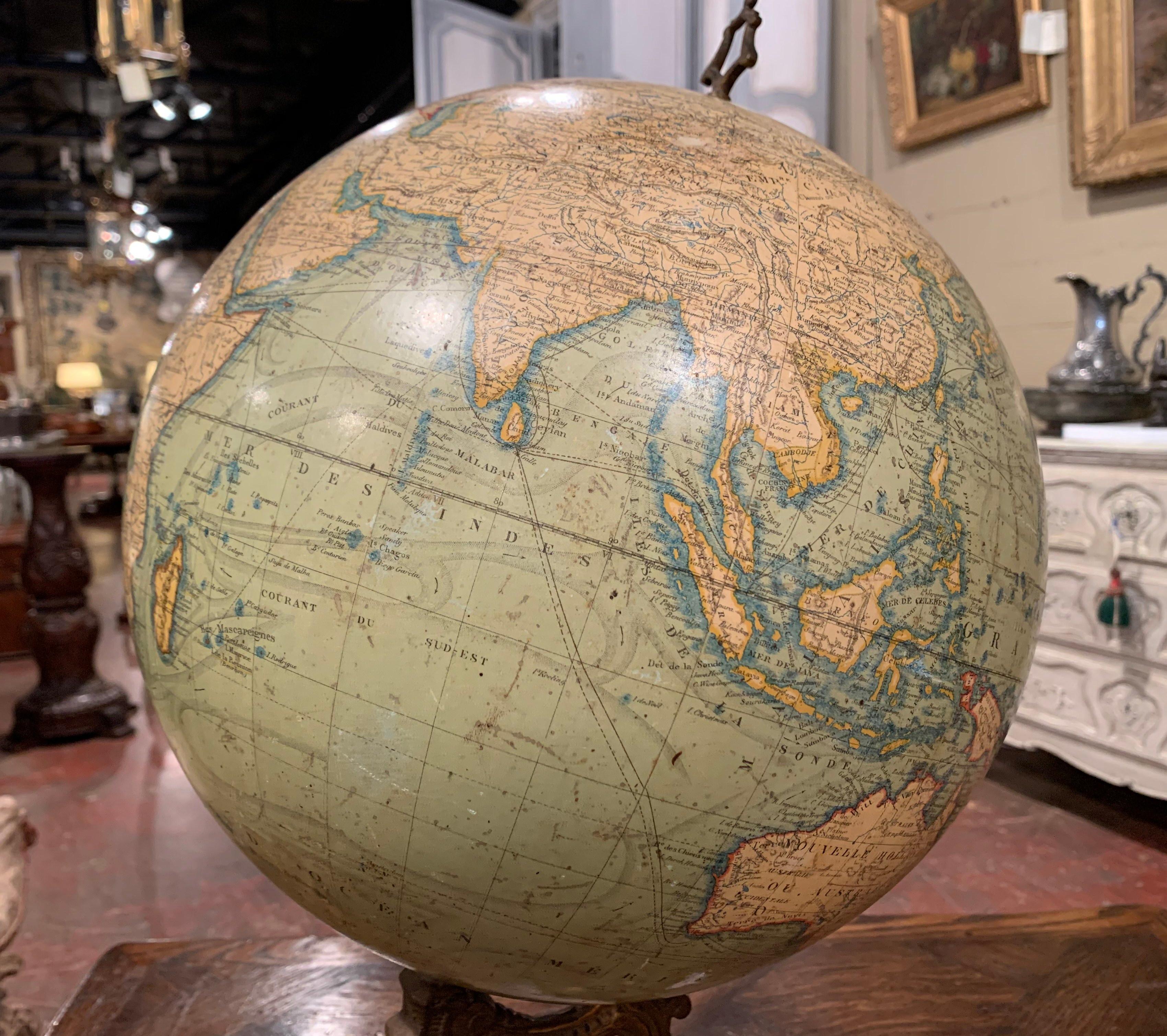 19th Century French Terrestrial Globe on Iron Stand Signed J. Lebegue & Cie 1