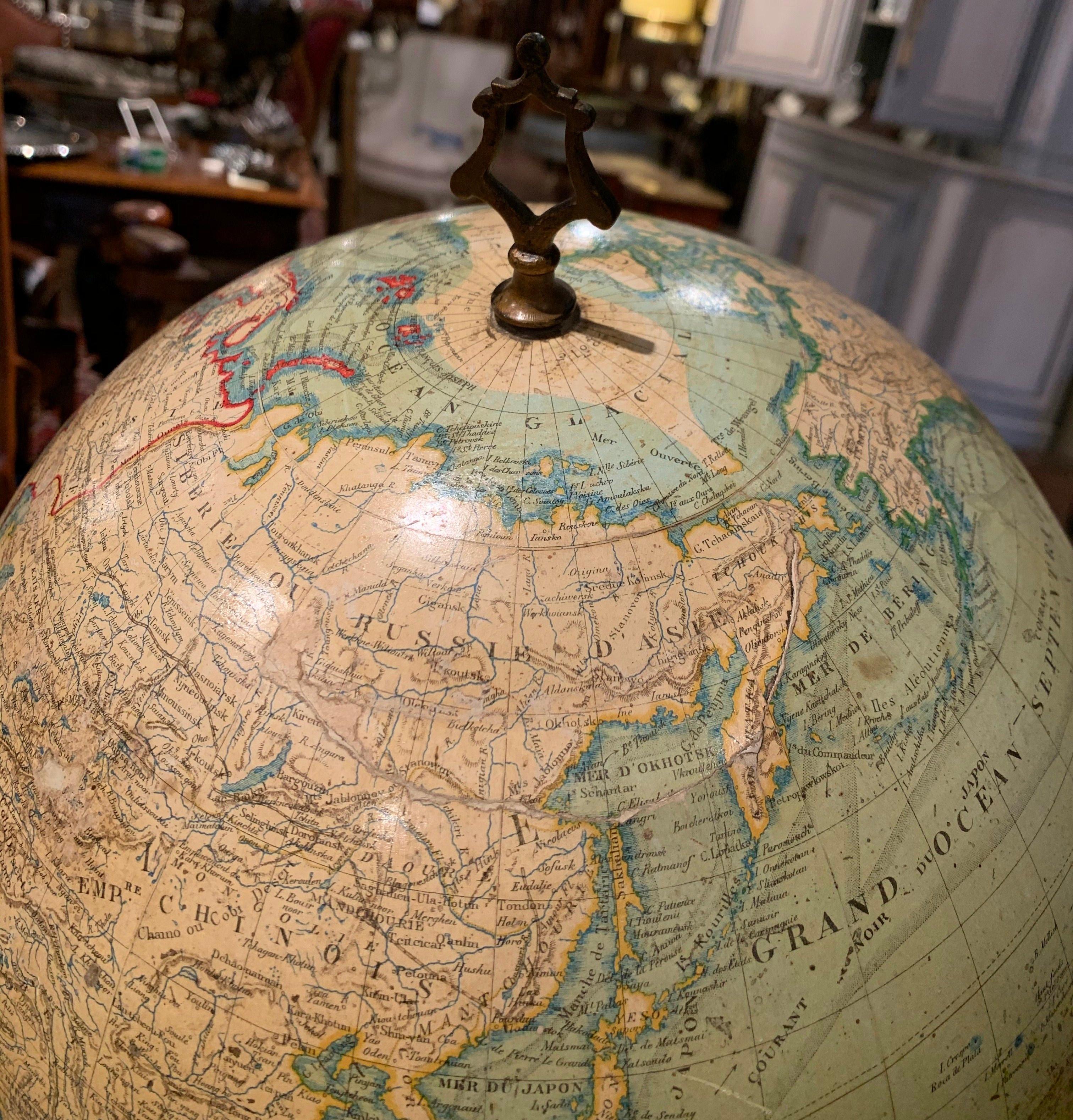 19th Century French Terrestrial Globe on Iron Stand Signed J. Lebegue & Cie 4