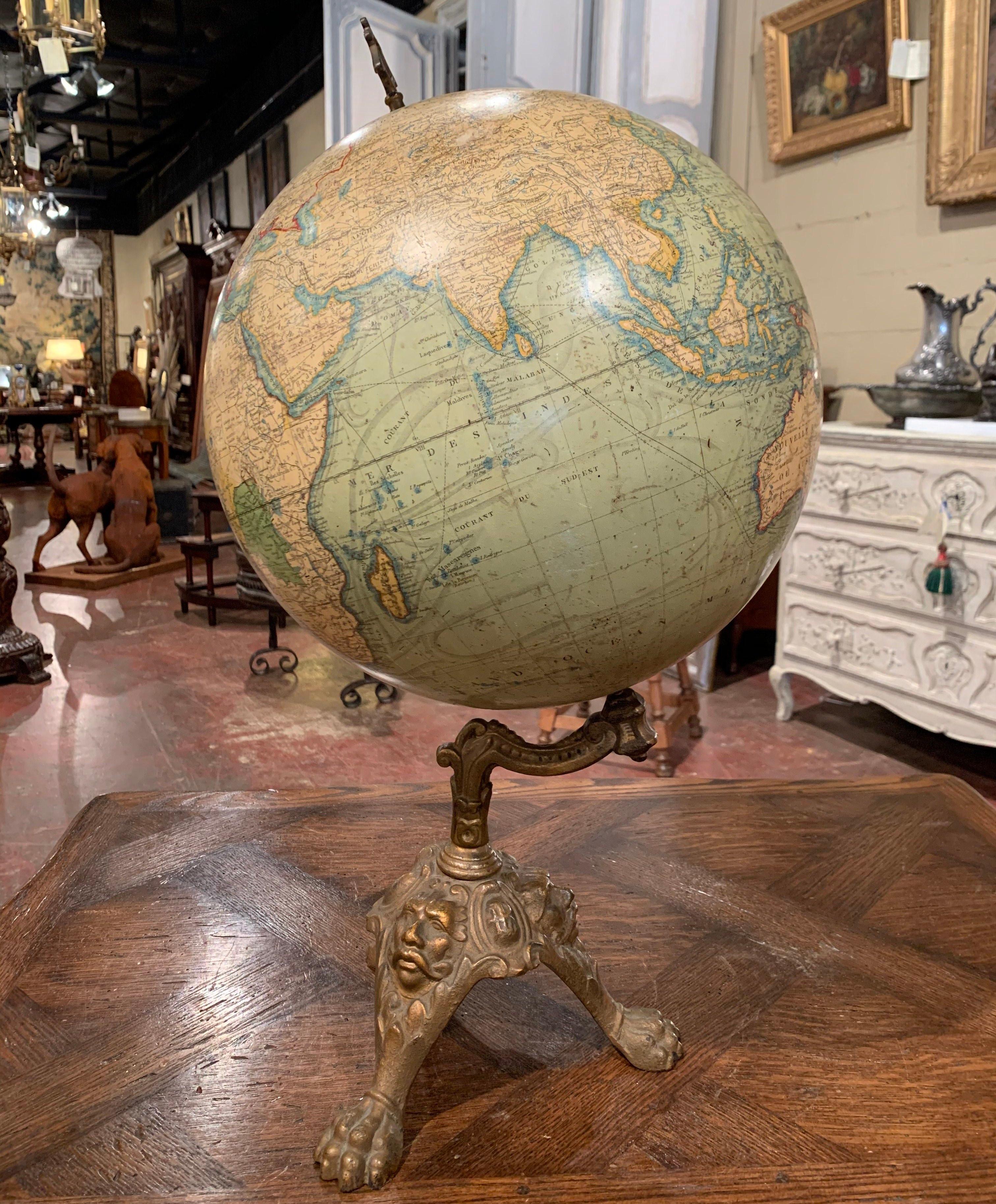 19th Century French Terrestrial Globe on Iron Stand Signed J. Lebegue & Cie 2