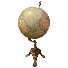 19th Century French Terrestrial Globe on Iron Stand Signed J. Lebegue & Cie