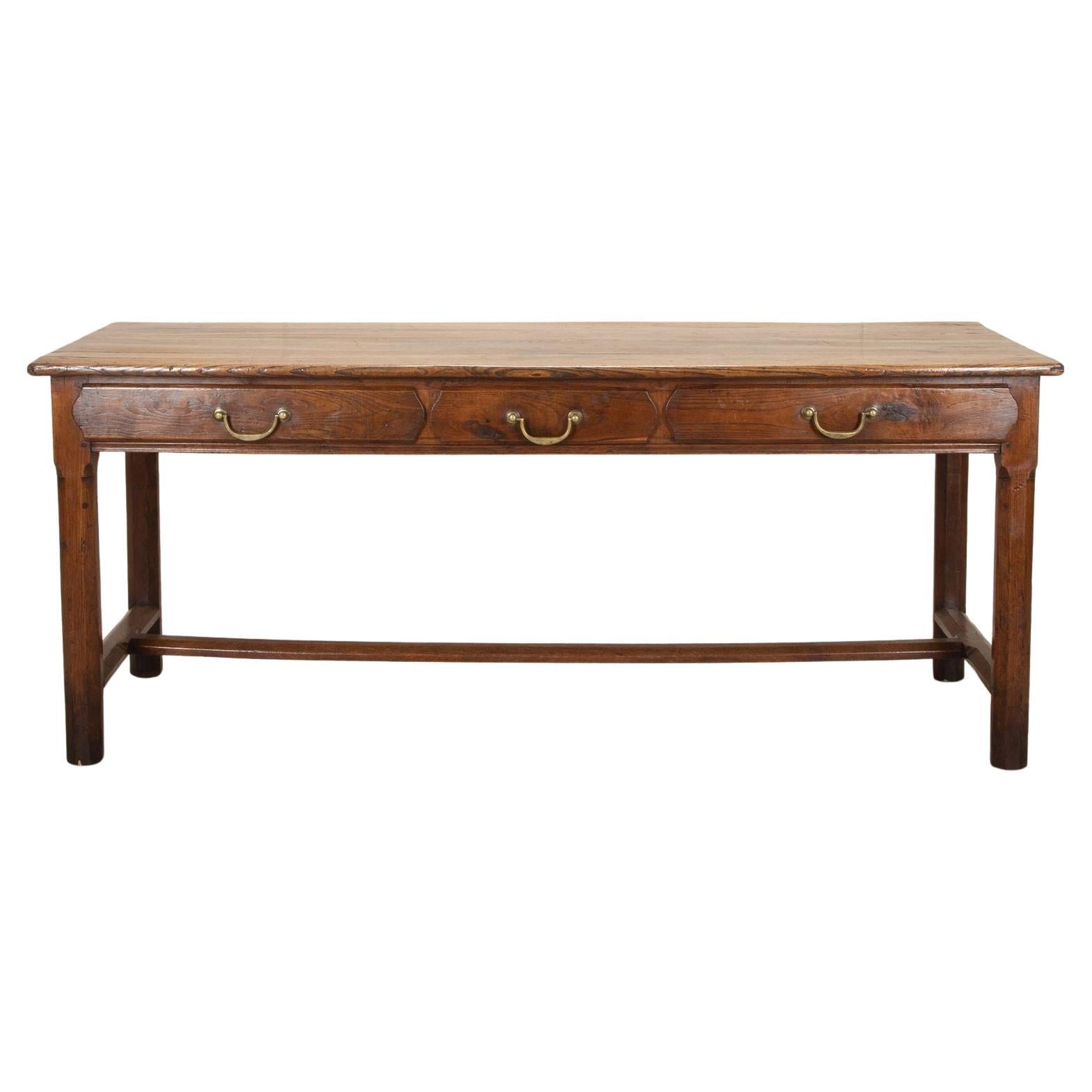 19th Century French Three Drawer Oak Serving Table For Sale