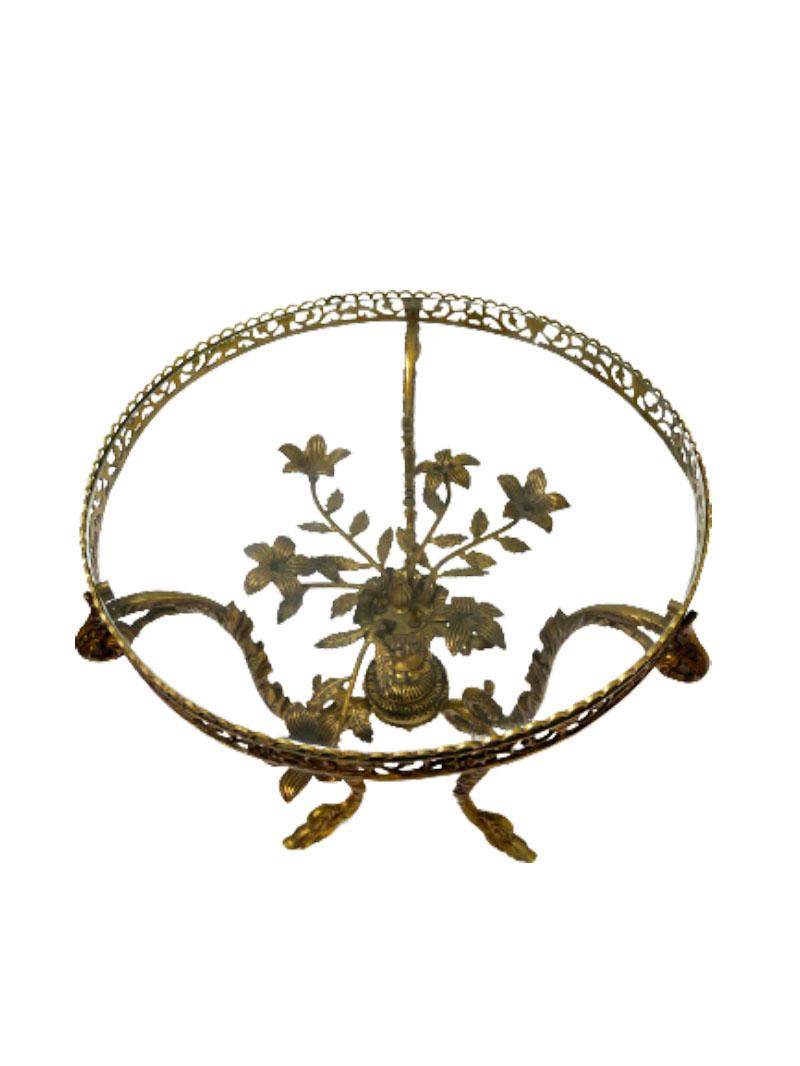 Glass 19th Century French Three Legged Bronze Side Table For Sale