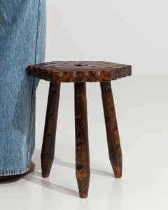 19th Century French Three-Legged Carved Wooden Stool