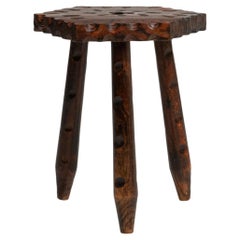 19th Century French Three-Legged Carved Wooden Stool