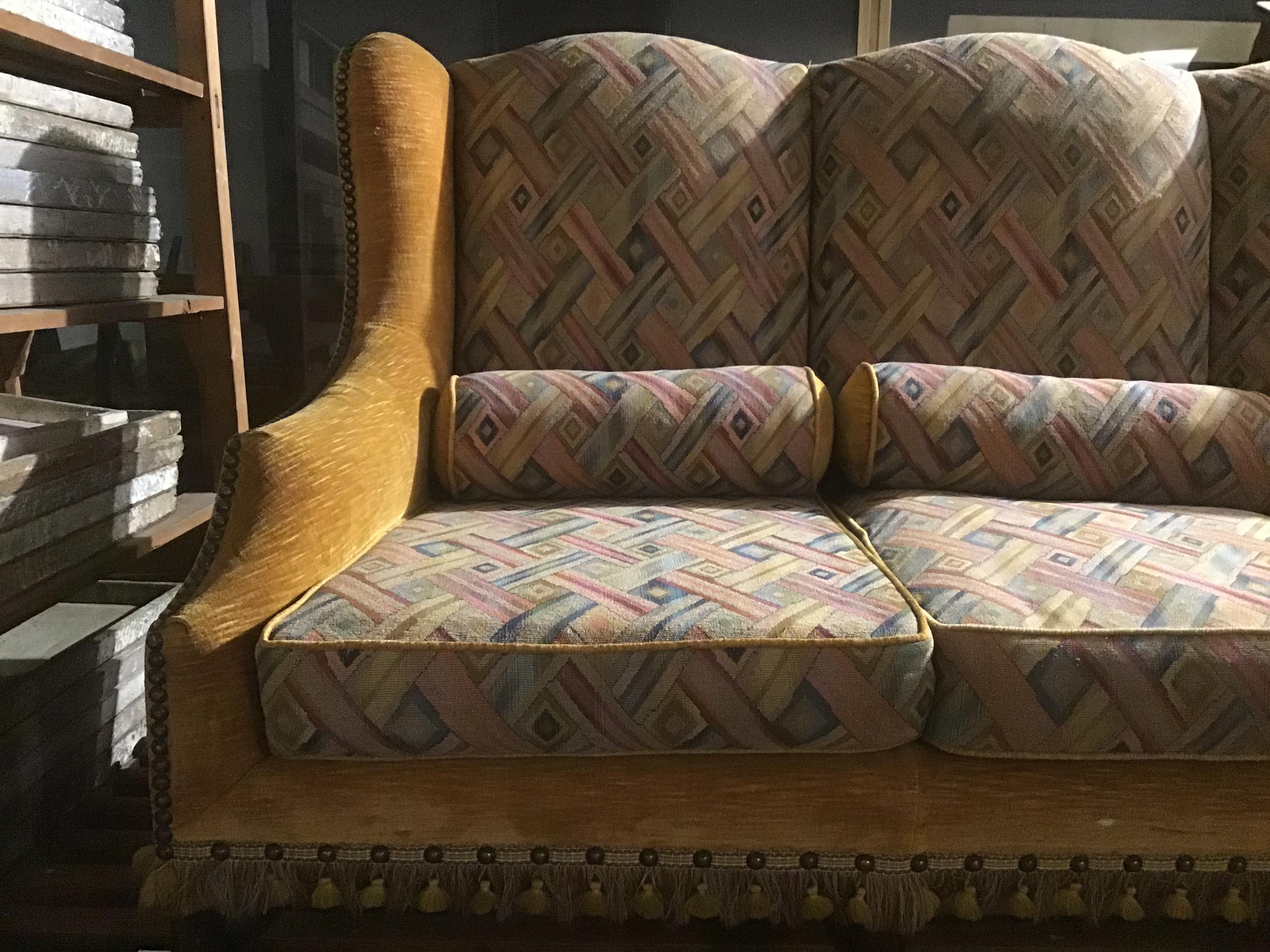 Late 19th Century 19th Century French Three-Seat Sofa with Wooden Structure and Original Fabric