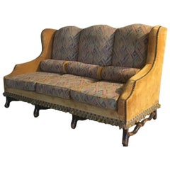 19th Century French Three-Seat Sofa with Wooden Structure and Original Fabric