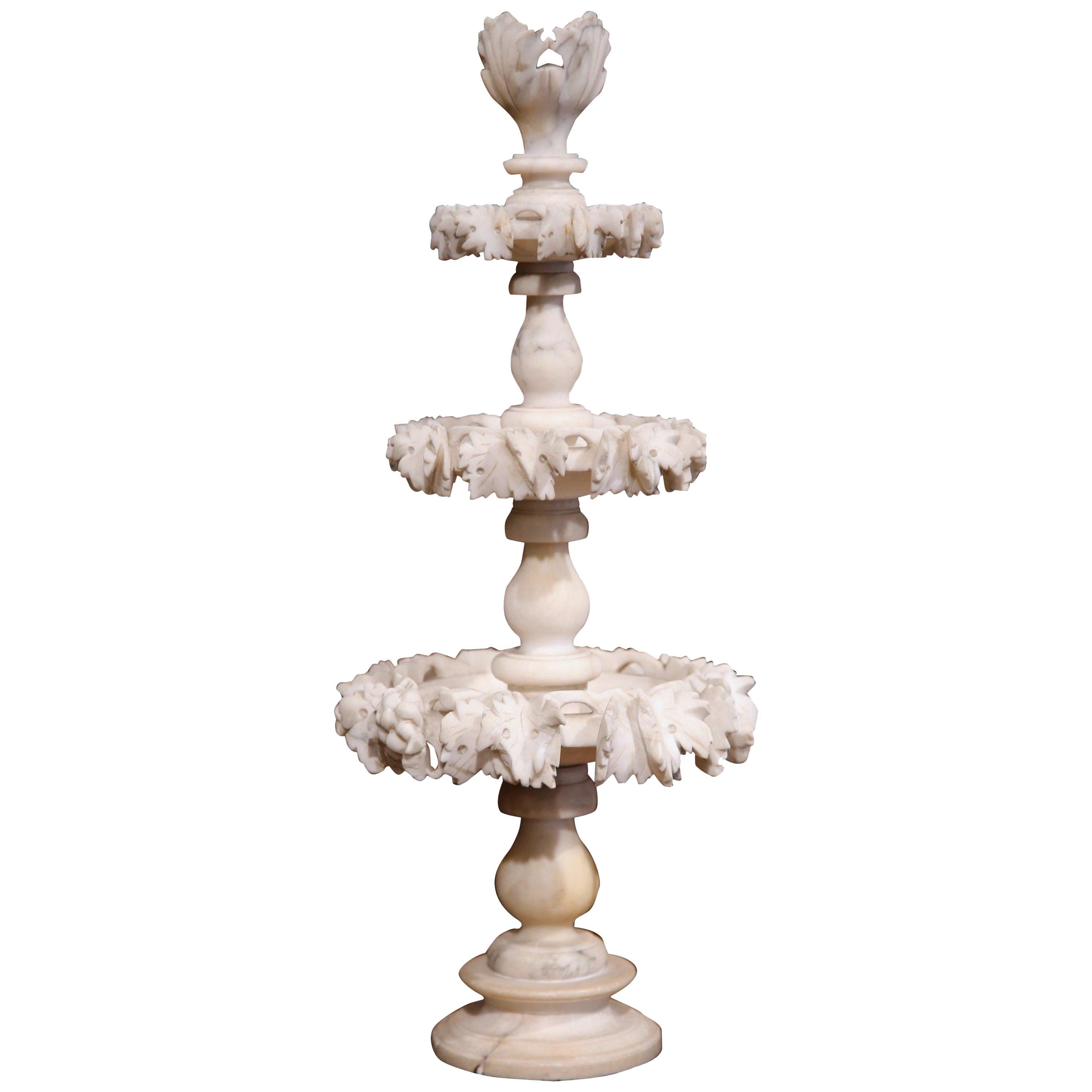 19th Century French Three-Tier Carved Alabaster Display Centrepiece