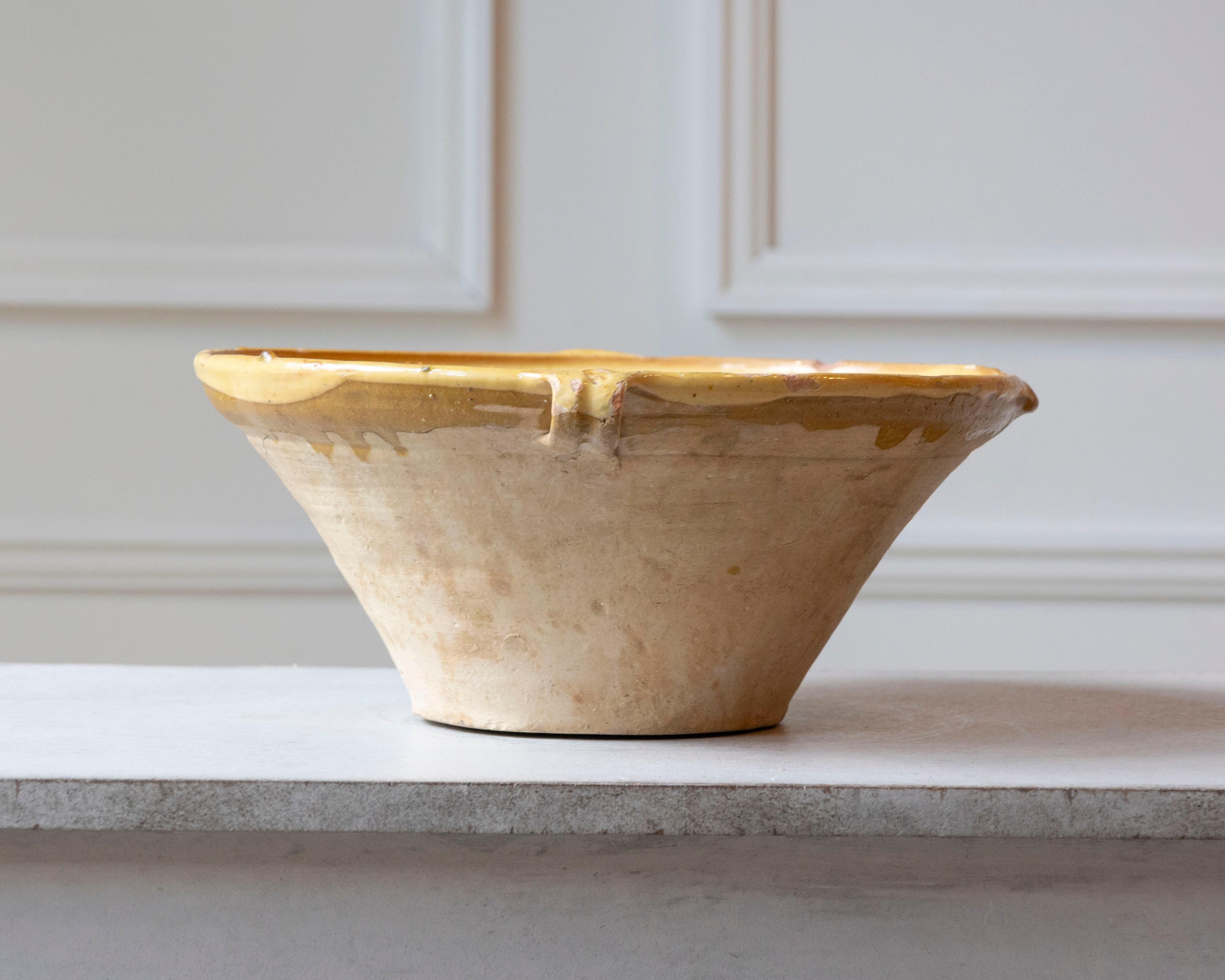 Terracotta 19th Century French Tian Bowl with Yellow Glaze For Sale