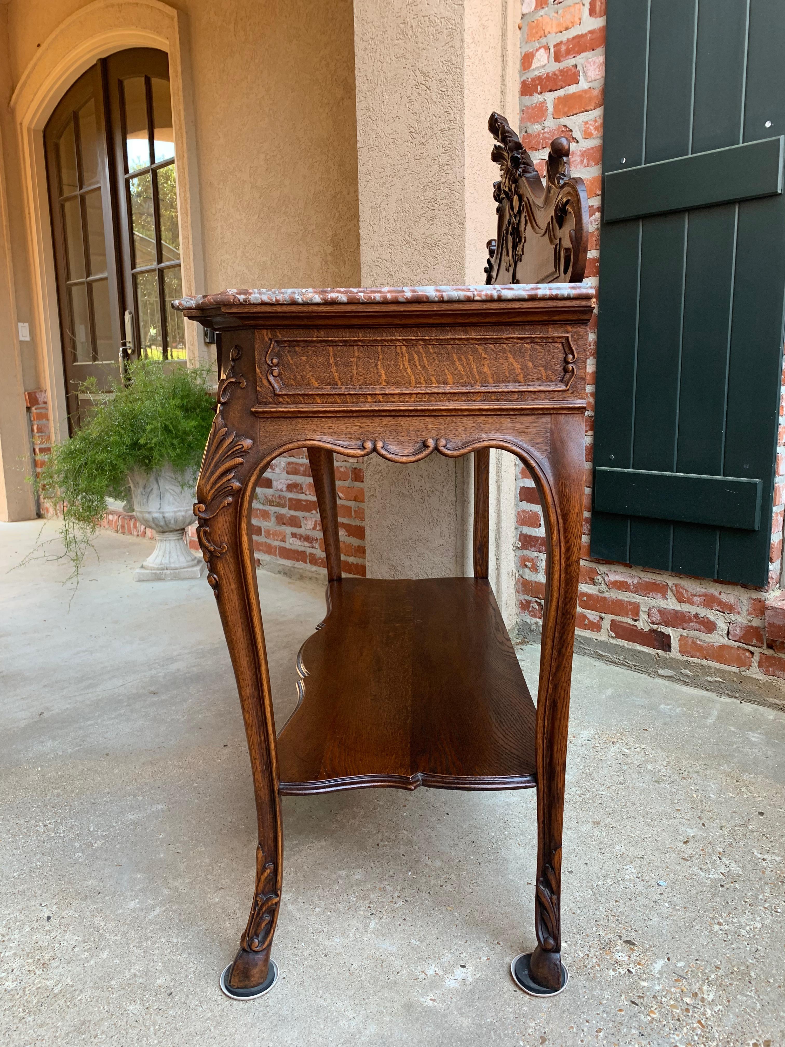 19th Century French Tiger Oak Carved Sideboard Buffet Louis XV Marble Table 7