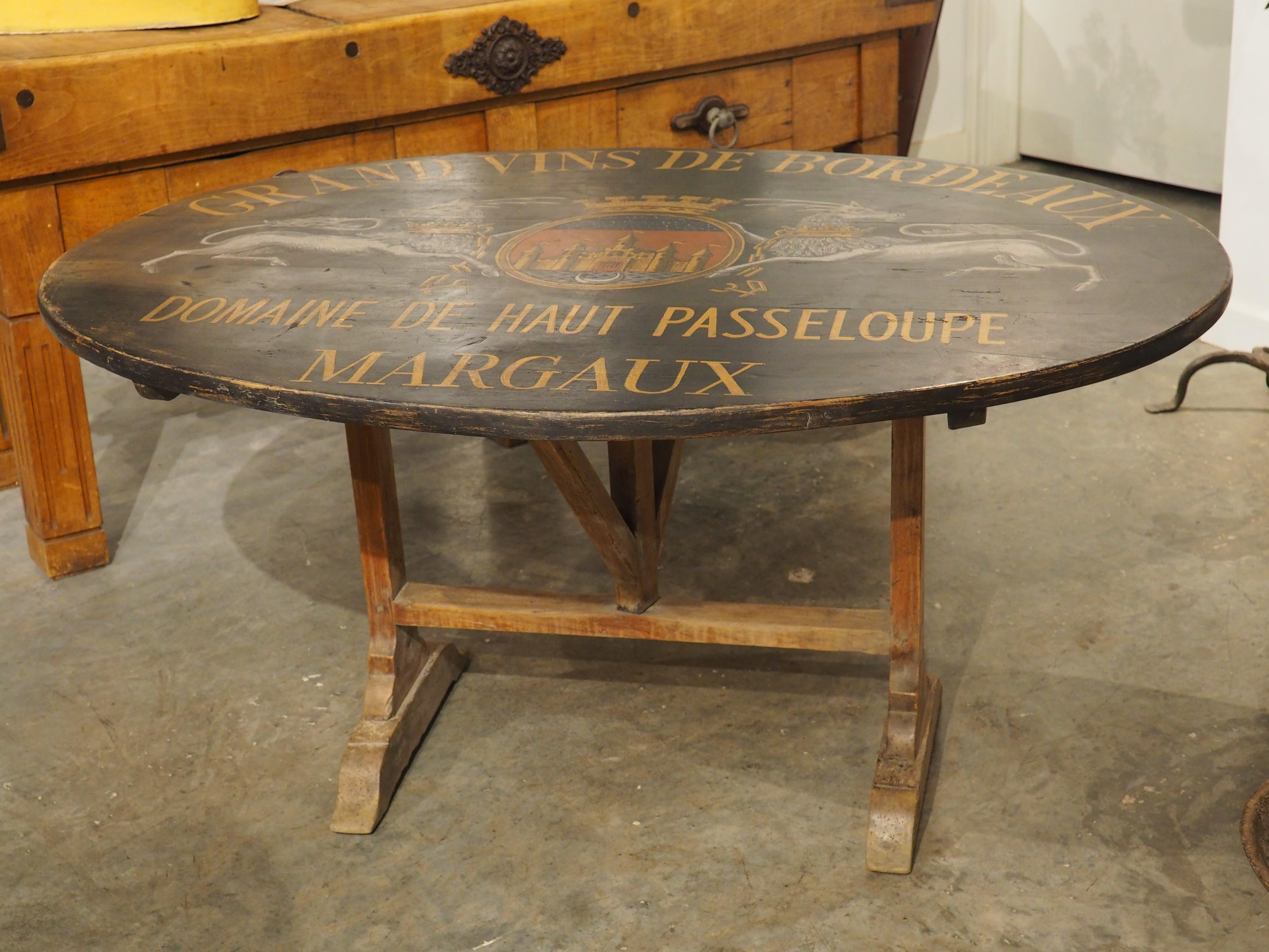 19th Century French Tilt-Top Painted Wine Tasting Table, Grand Vins de Bordeaux For Sale 12