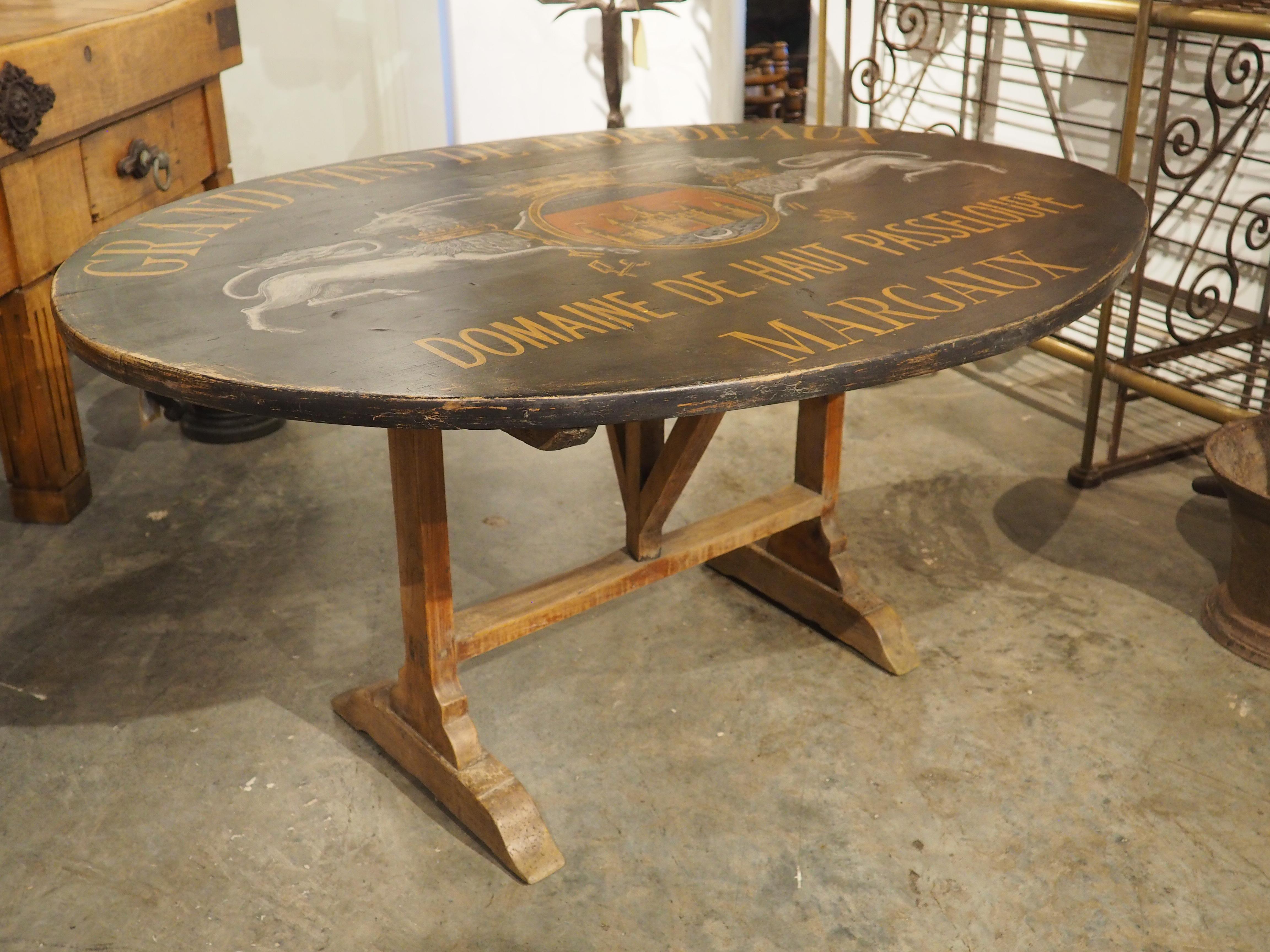 19th Century French Tilt-Top Painted Wine Tasting Table, Grand Vins de Bordeaux For Sale 13