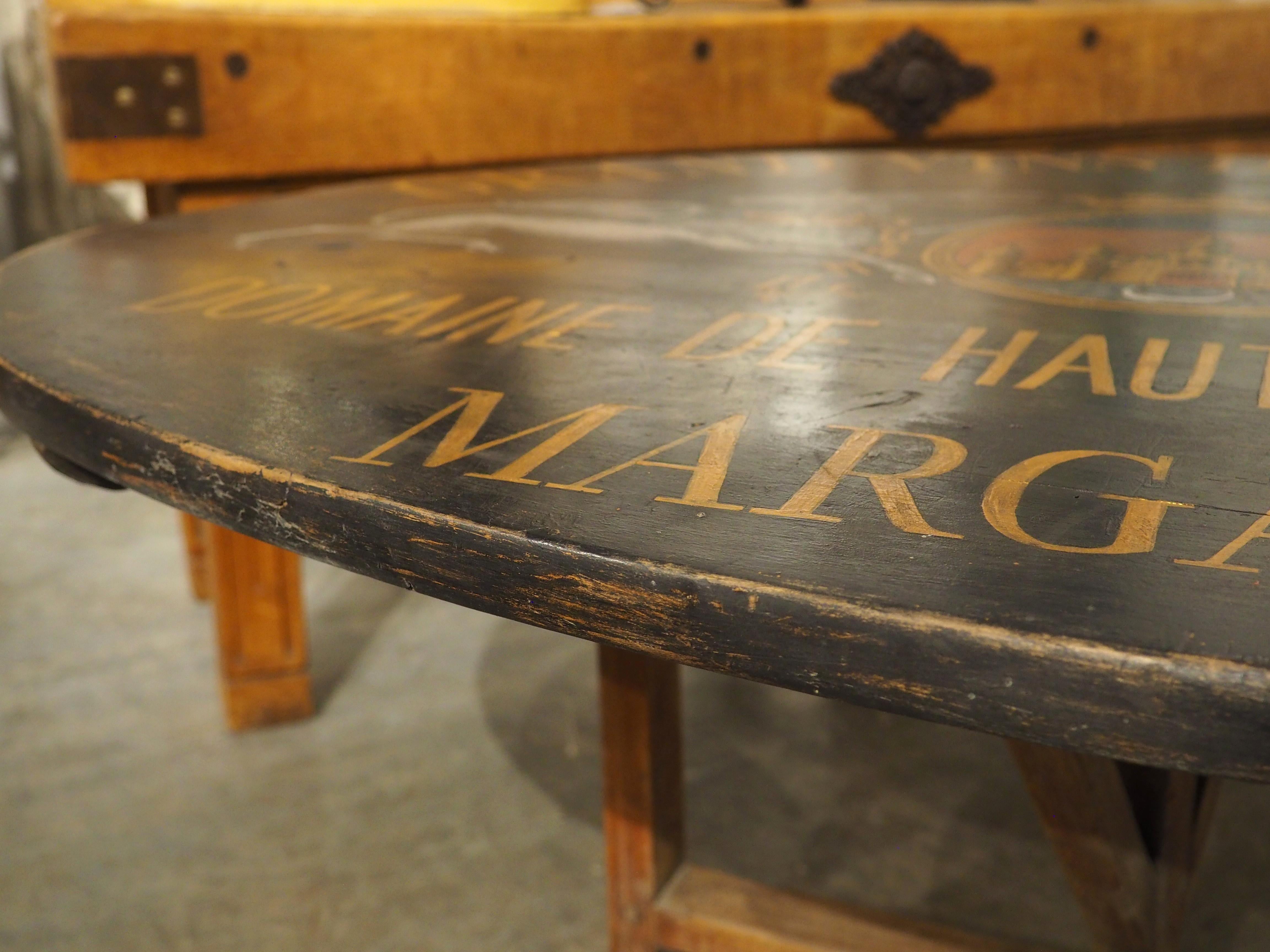 Hand-Carved 19th Century French Tilt-Top Painted Wine Tasting Table, Grand Vins de Bordeaux For Sale