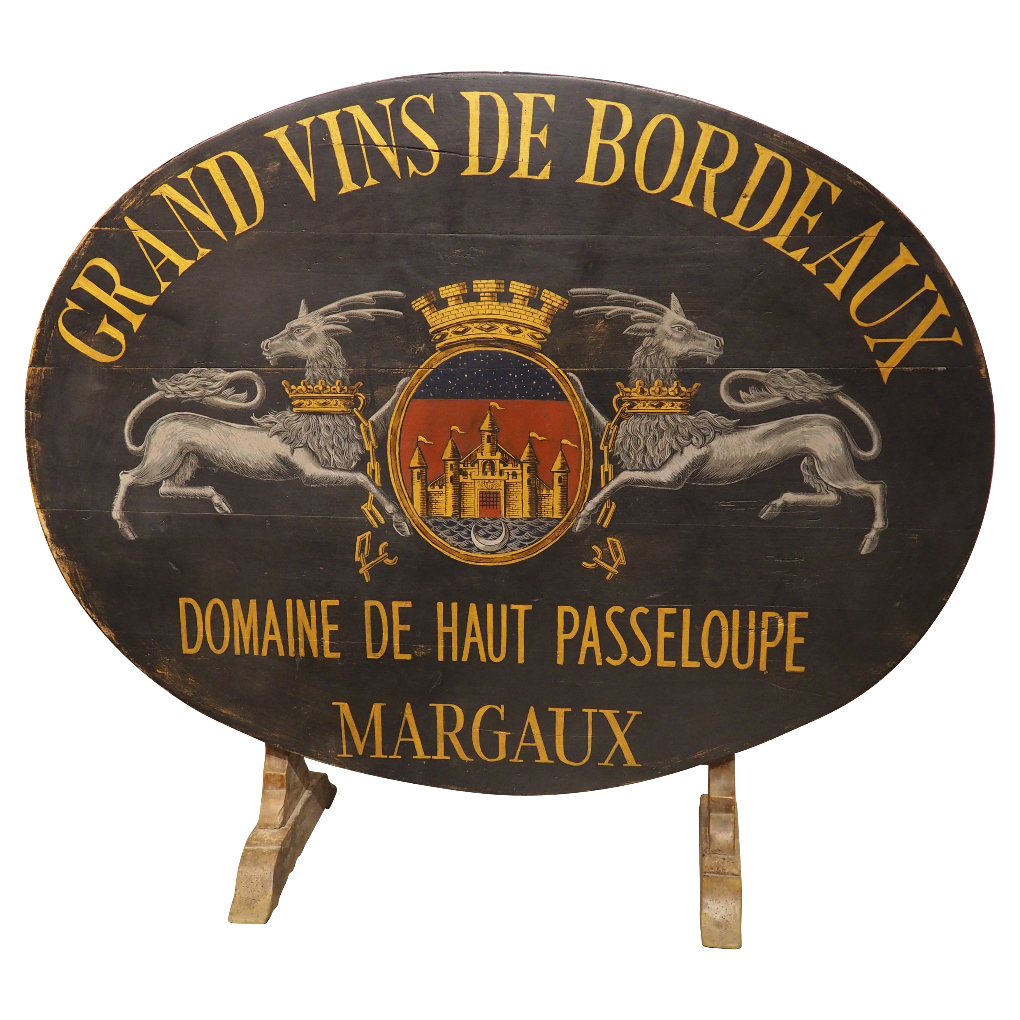Table de dégustation de vin peinte et basculante du 19e siècle, Grand Vins de Bordeaux
