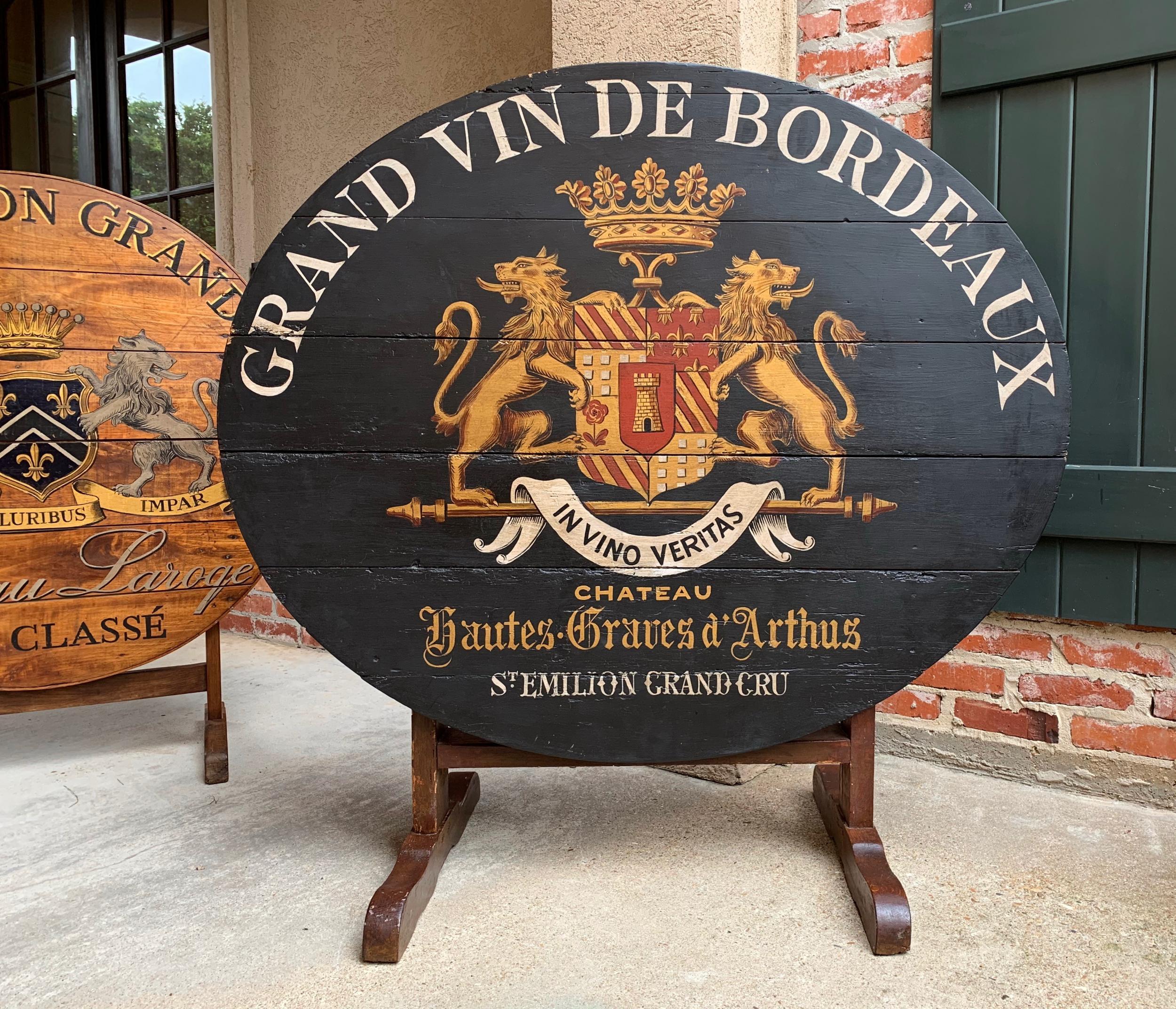 ~Direct from France~
~This large antique French tilt-top ‘wine tasting’ table, or 
“table de vigneron” is also a piece of art, with it’s amazing hand painted front!~
~ Popular in the wine growing regions of France, this kind of table was used in
