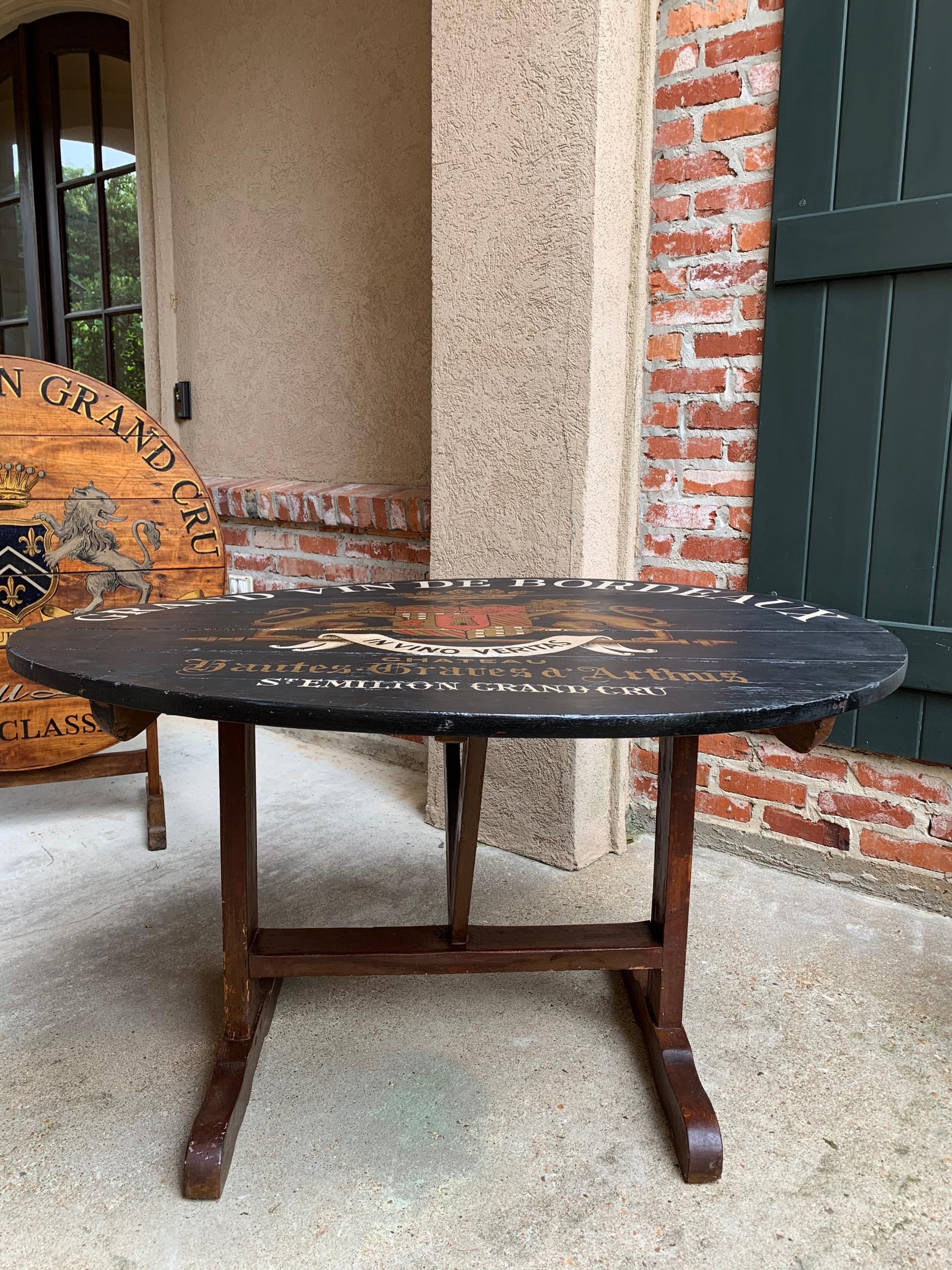 Wood 19th Century French Tilt-Top Table Wine Tasting Oval Painted Black Grand Cru