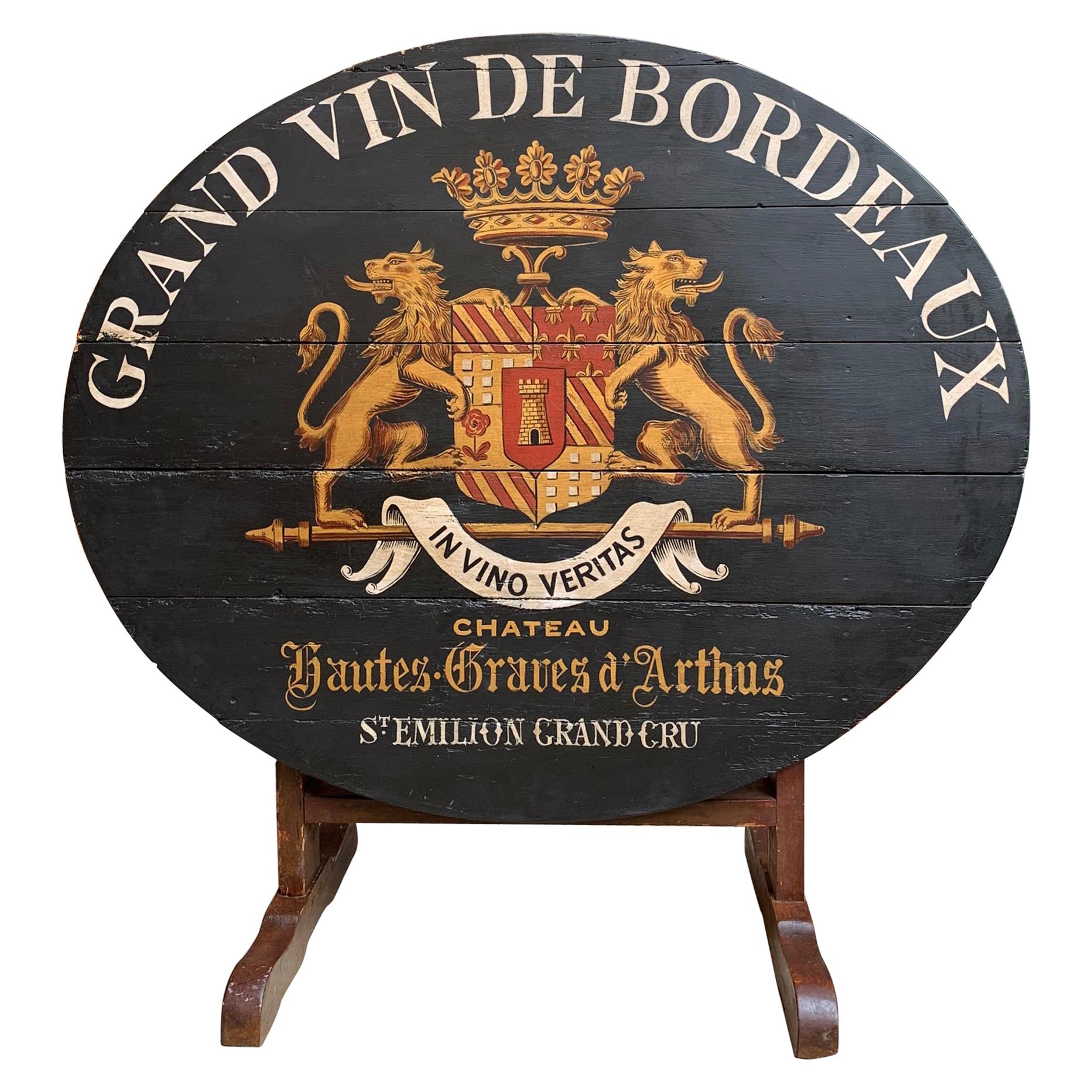 19th Century French Tilt-Top Table Wine Tasting Oval Painted Black Grand Cru