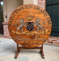 19th Century French Tilt-Top Table Wine Tasting Round Oak Hand Painted Grand Cru
