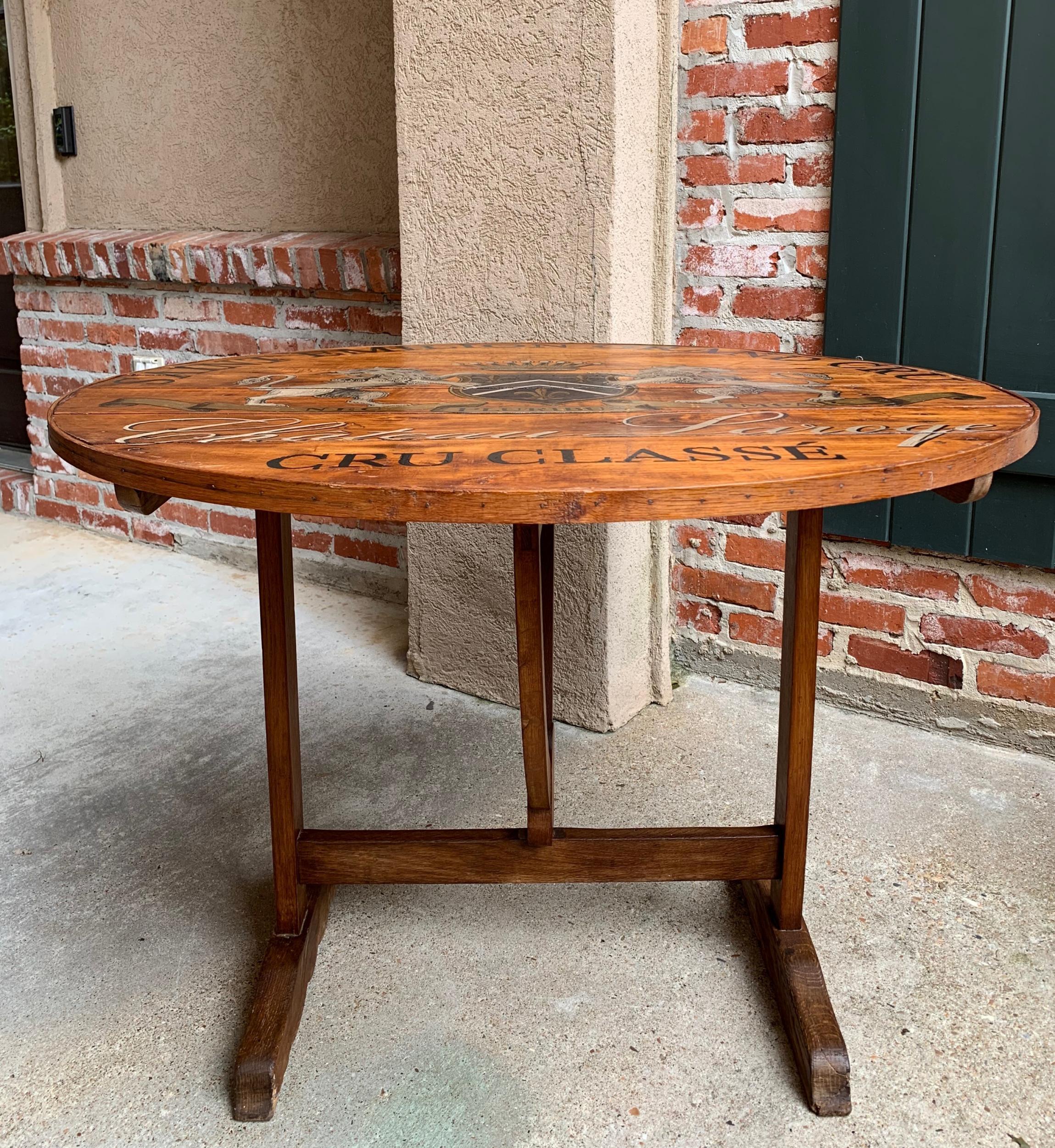 19th Century French Tilt-Top Table Wine Tasting Round Oak Hand Painted Grand Cru 2