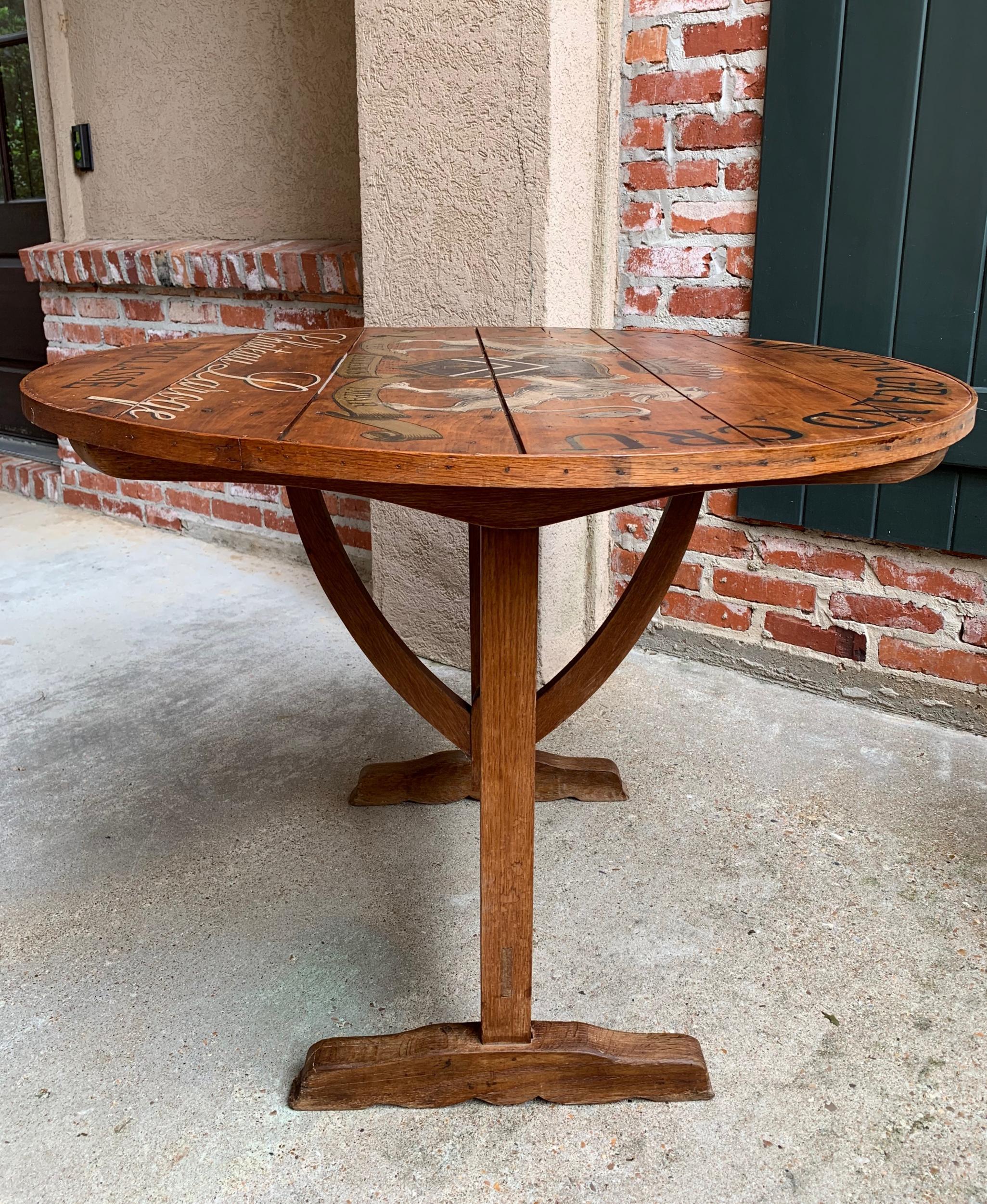 19th Century French Tilt-Top Table Wine Tasting Round Oak Hand Painted Grand Cru 3