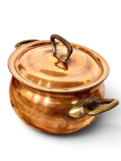 19th Century French Tinned Copper Cooking Pot with Brass Handles