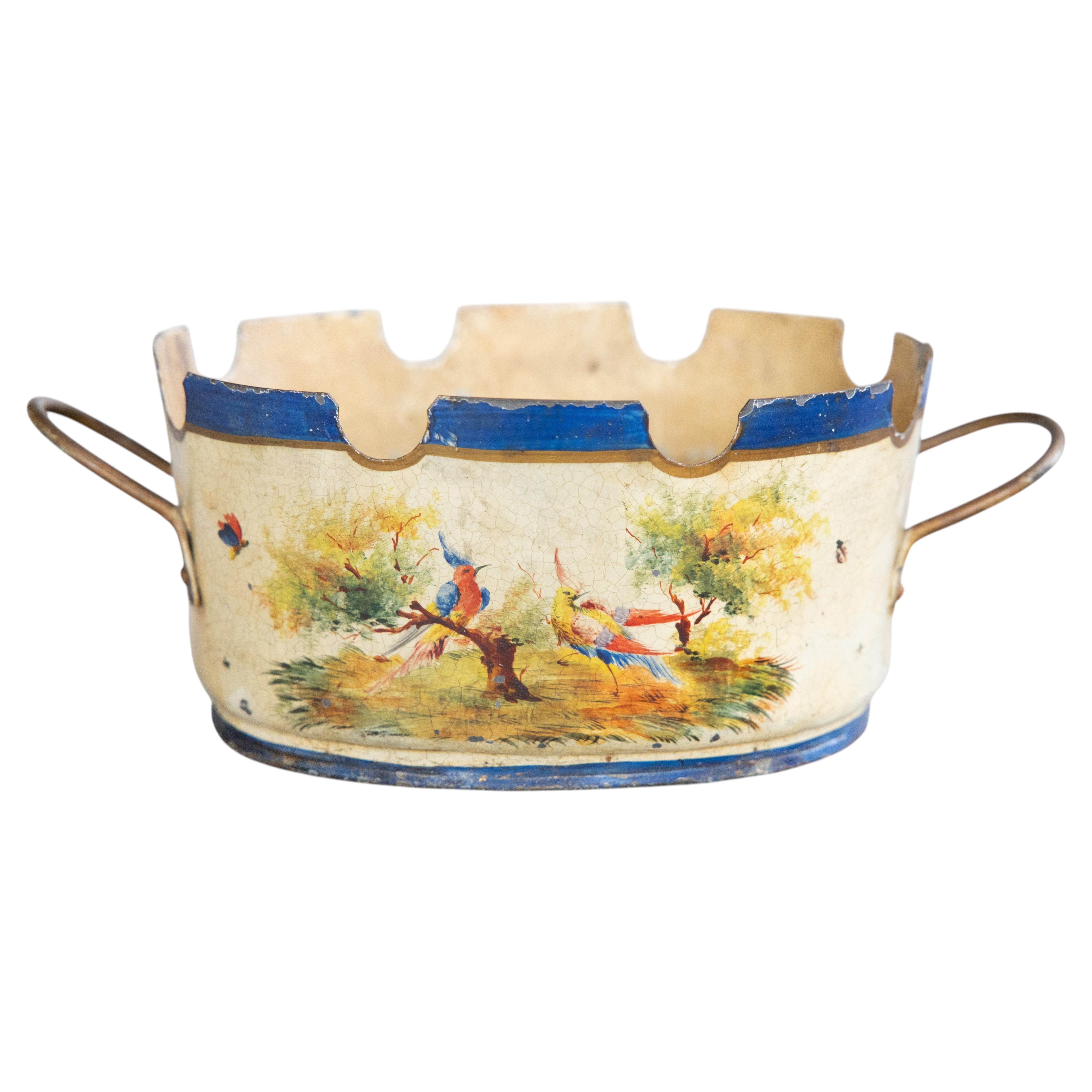 19th Century French Tole Birds Cachepot Jardiniere