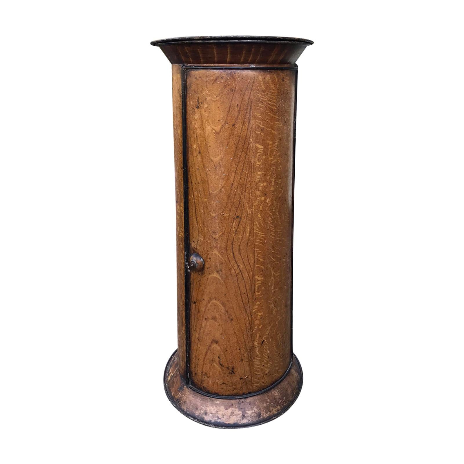 19th Century French Tole Faux Bois Column or Serviette/Plate Warmer For Sale