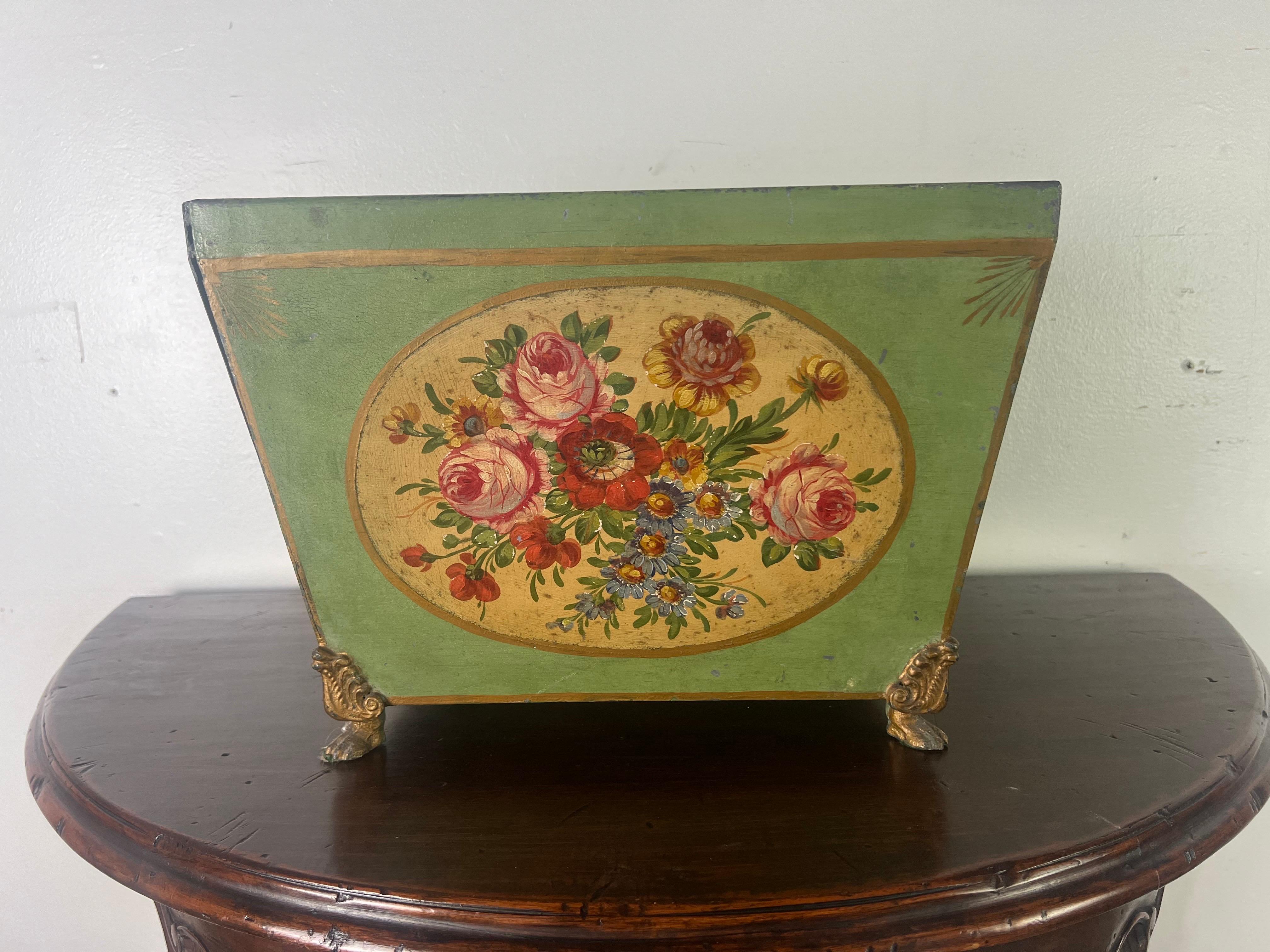 19th century French Tole Hand Painted Planter w/ Liner For Sale 5