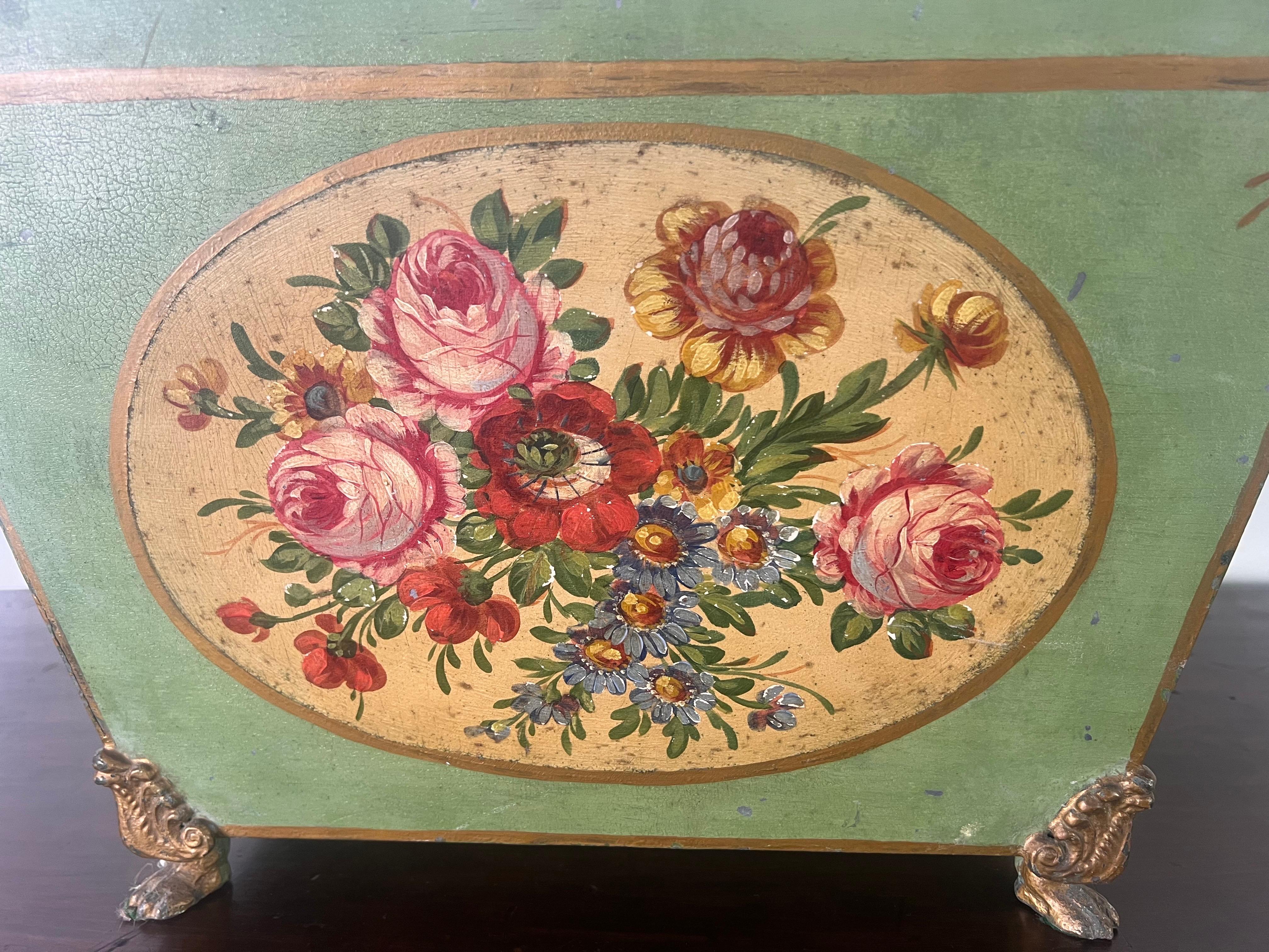 19th century French Tole Hand Painted Planter w/ Liner For Sale 6