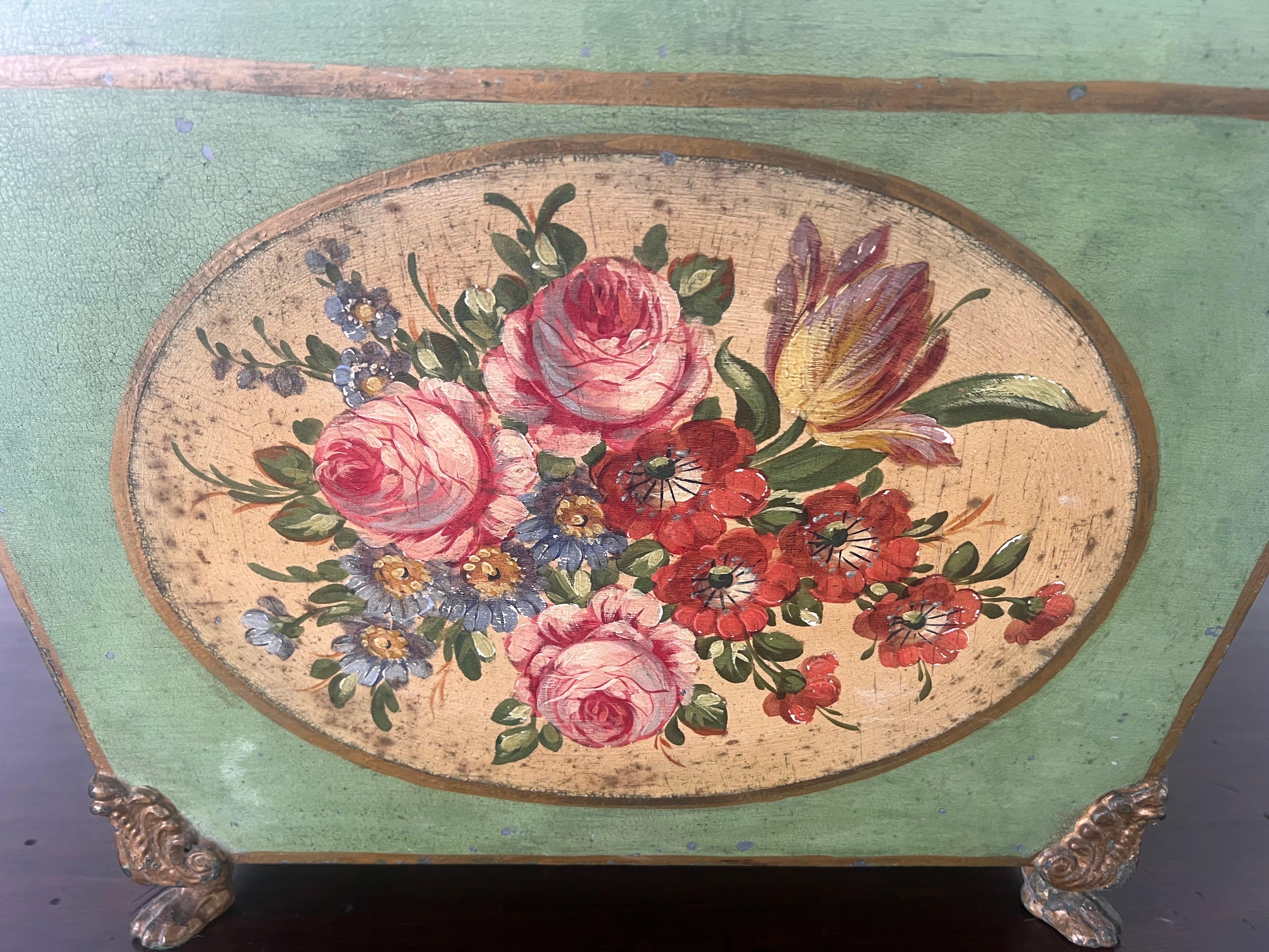 French Provincial 19th century French Tole Hand Painted Planter w/ Liner For Sale